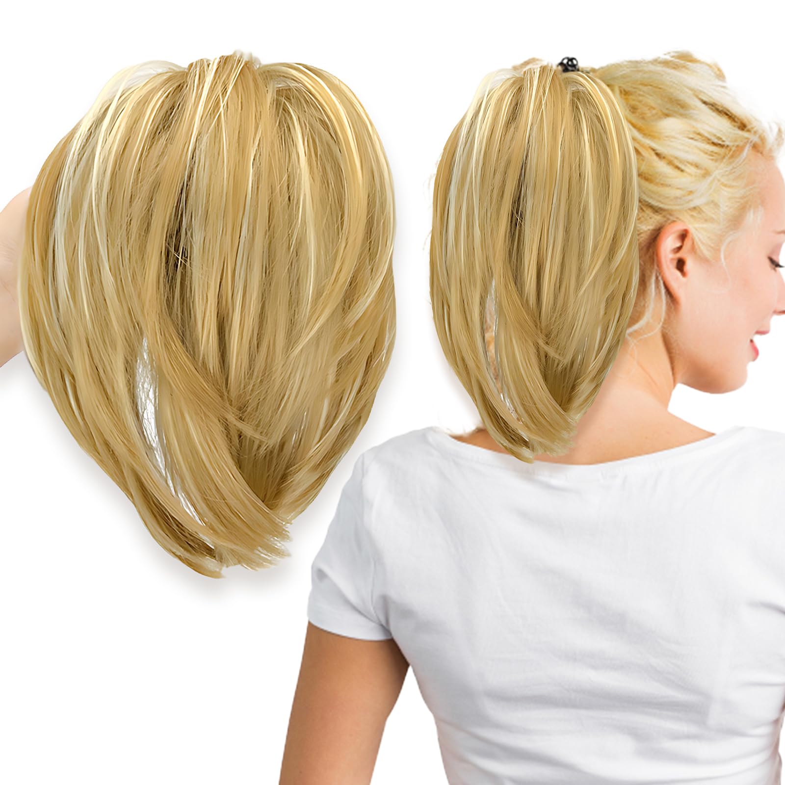 1 Piece Blonde Ponytail Extension, Hair Pieces for Women, Ash Blonde with Highlights