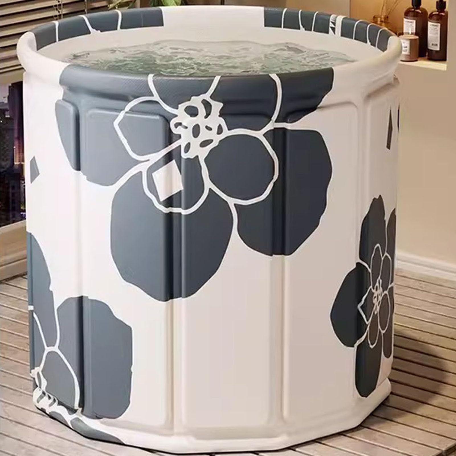 Faltbare Badewanne Erwachsene Tragbare Badewanne für Dusche Mobile Eistonne Ice Bath PVC Spa Einweichen Heiße Eisbadewanne mit Abdeckung (80cm,Black)