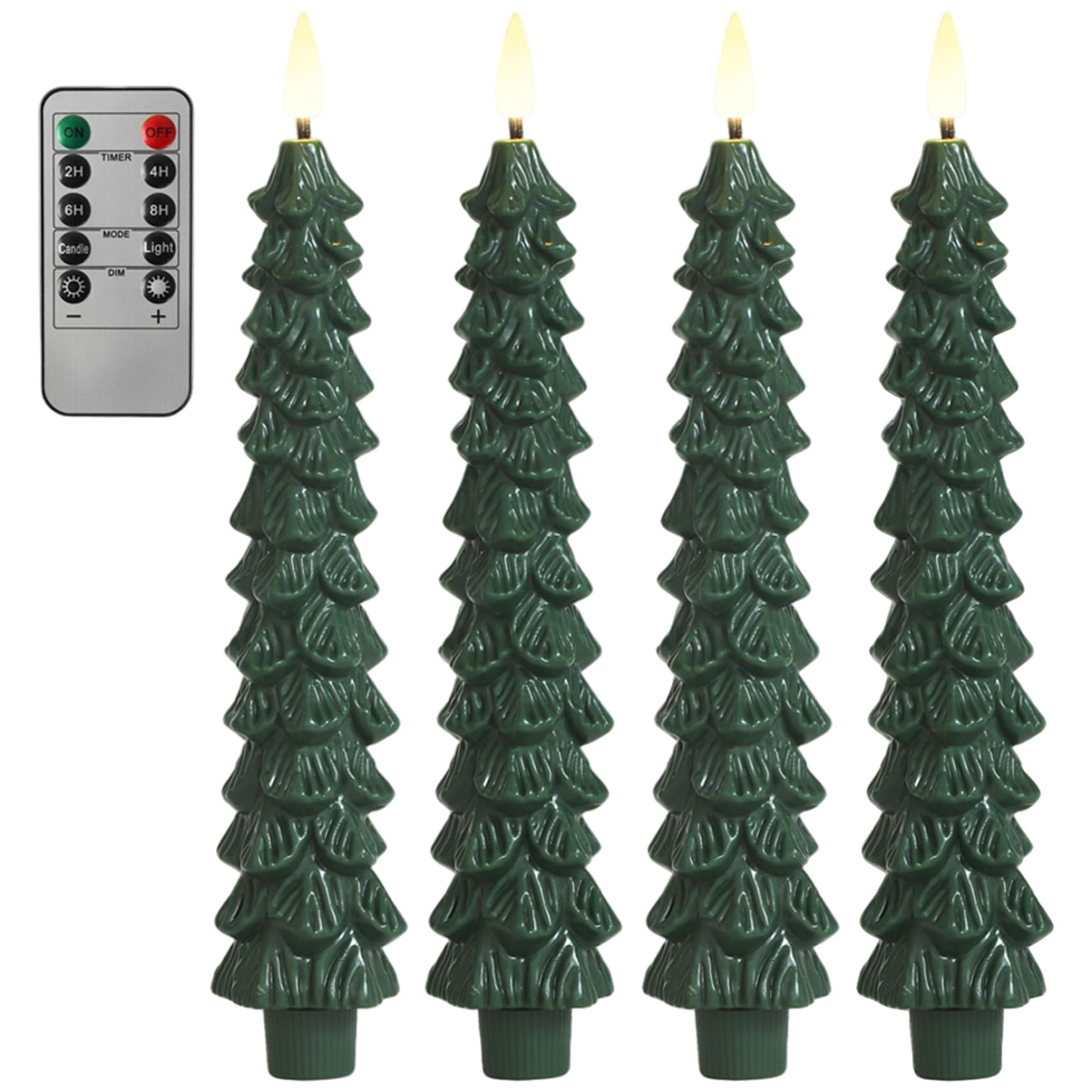 Mouyiex Flameless Christmas Tree Candles with Remote 4PCS 9.7" Flickering Christmas Tree Flameless Taper Candles Battery Operated