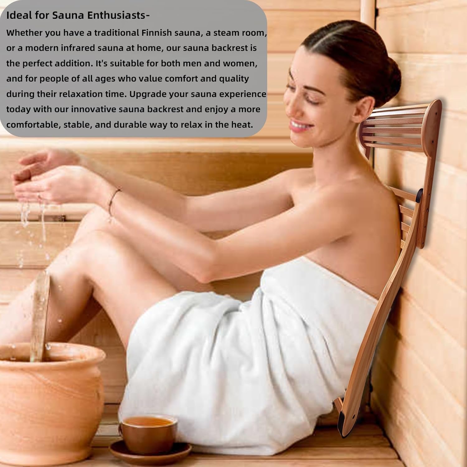 Höhenverstellbare Sauna-Rückenlehne mit Nackenkissen - natürlicher Bambusbau & Anti-Rutsch-Gummi-Pads, Einzelpack-Sauna-Zubehör (1 Pack)