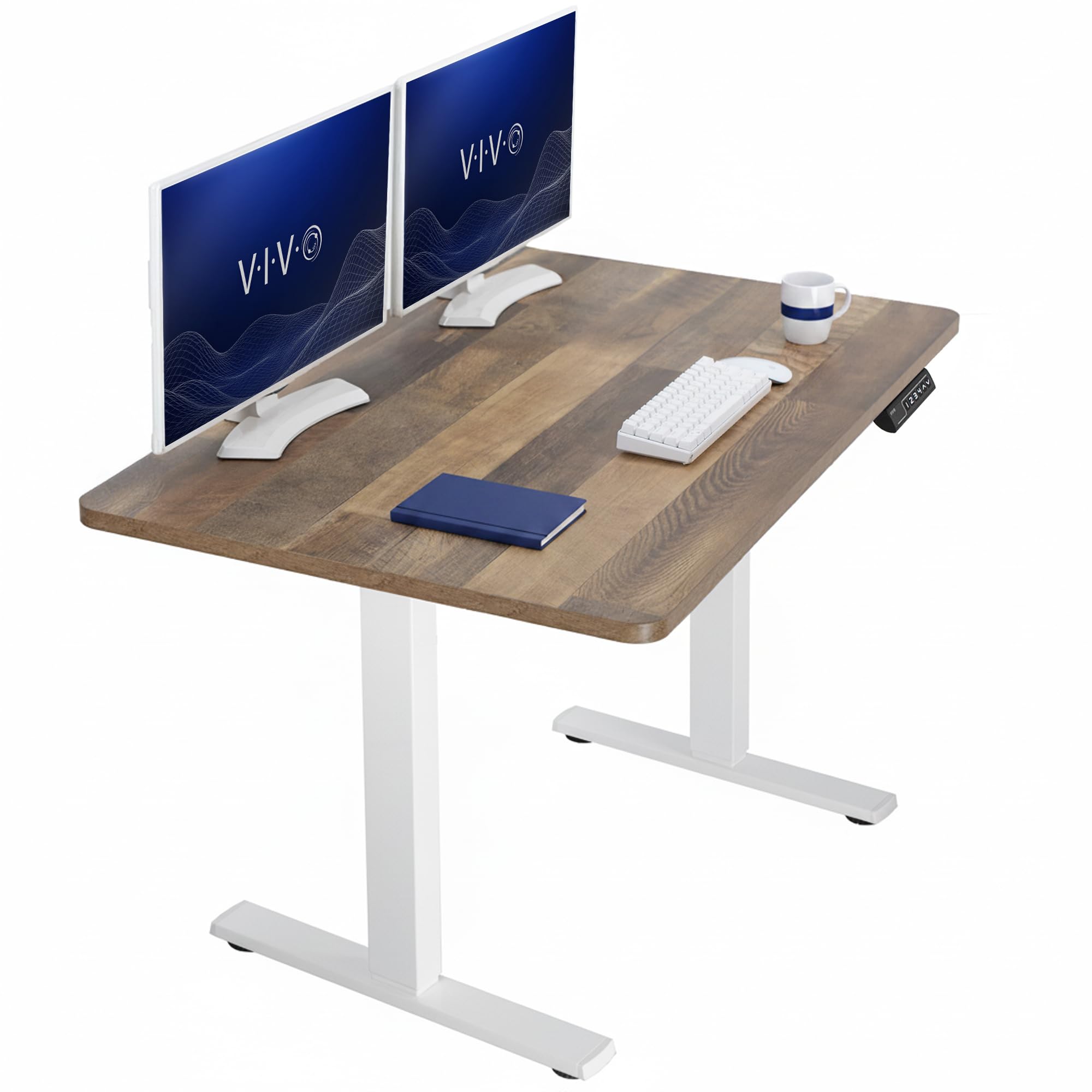VIVO Reclaimed Wood 48 x 30 in Standing Desk, DESK-KIT-1W5P | Electric, Holds 220 lbs, Sit Stand, Height Adjustable, One-Piece Extra Deep Table Top, Memory Presets, 1B Series, White Frame