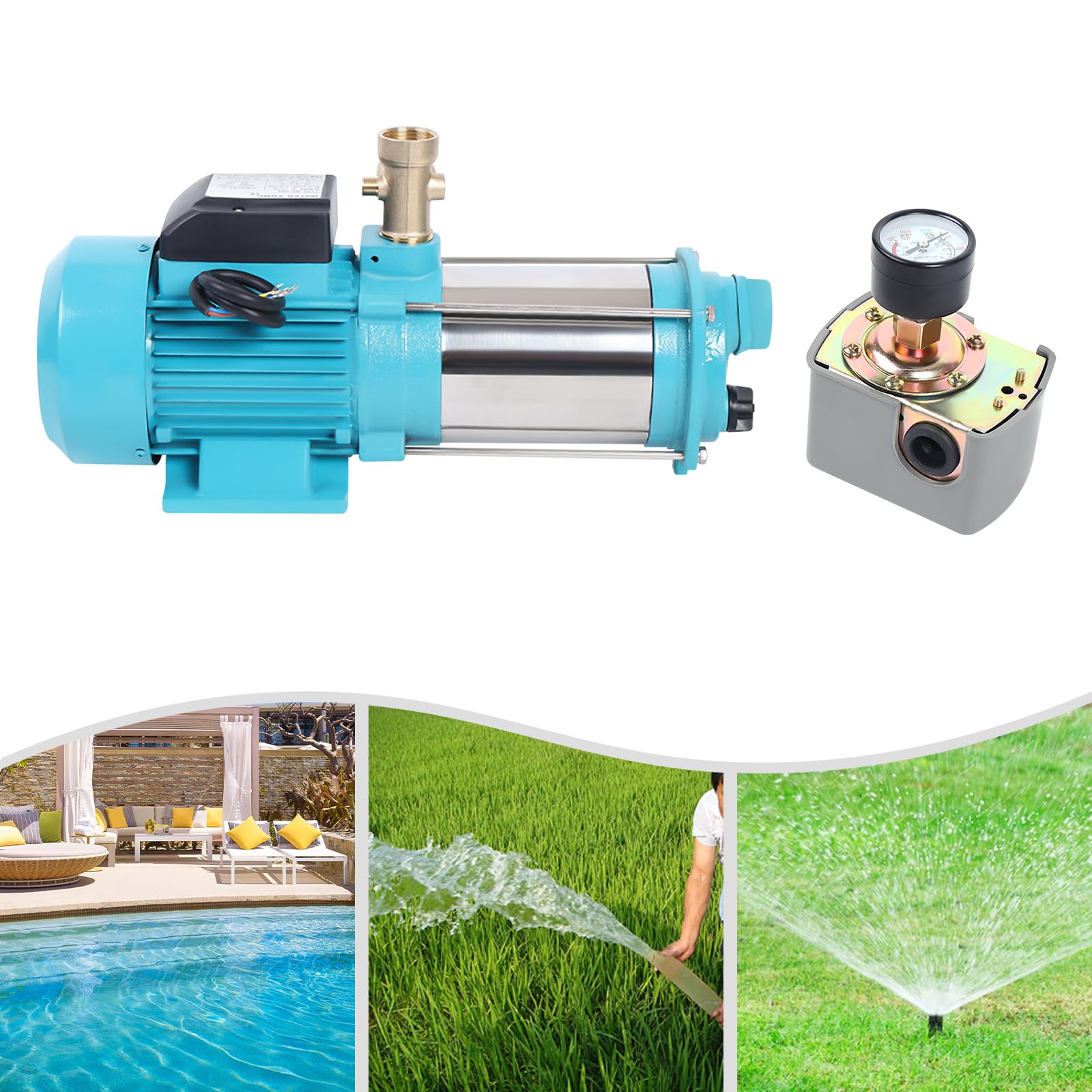 Pompe centrifuge 1300 W - Pompe d'irrigation - Pompe d'irrigation avec débit 4000 l/h - Pompe de surface auto-amorçante en acier inoxydable