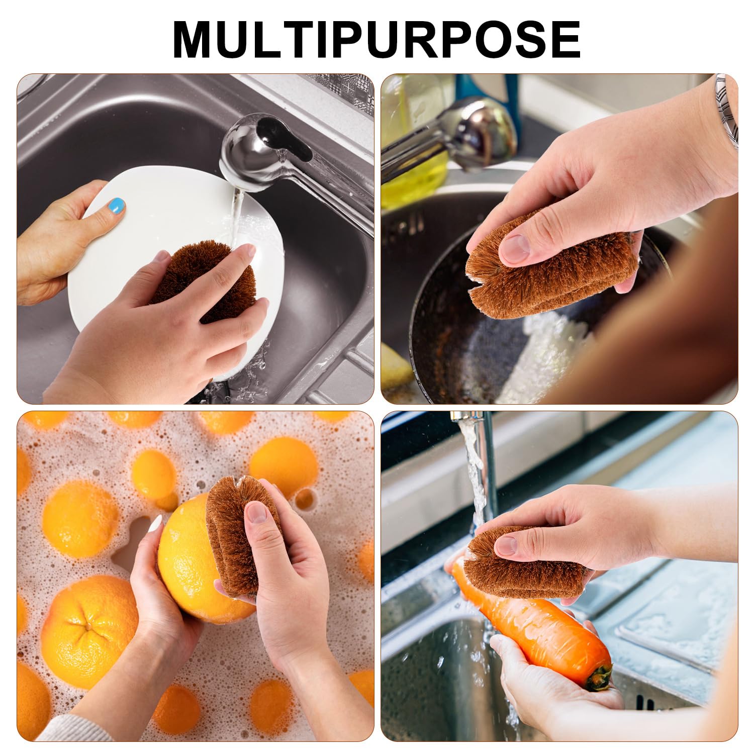 2pcs Vegetable Brush Scrubber For Food, Coconut Fiber