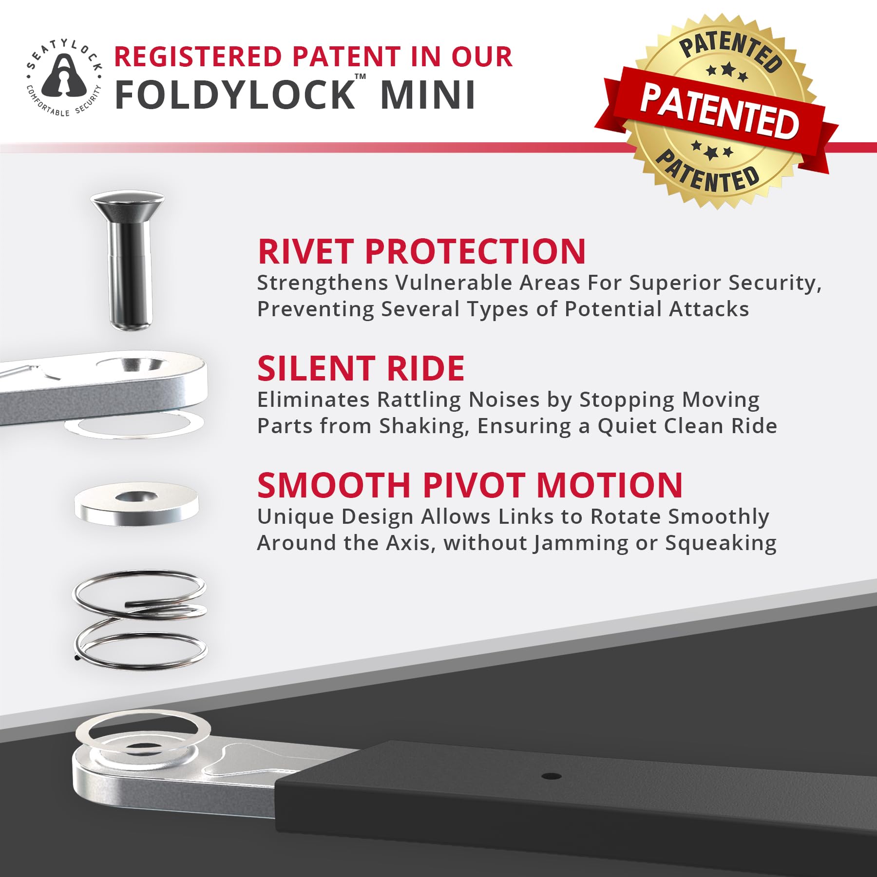 Seatylock FoldyLock Mini Folding Bike Lock - Patented Lightweight Bicycle Lock - Heavy Duty Anti Theft Guard with — view 3