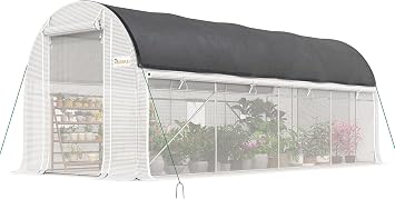 KING BIRD Premium 15x7x7 FT Greenhouse for Outdoors, Large Walk-in Heavy Duty Galvanized Steel Frame, Mesh Door Screen Window Hoop Plant Winter Hot House Tunnel Plus Black Shade Net Side Mesh, White