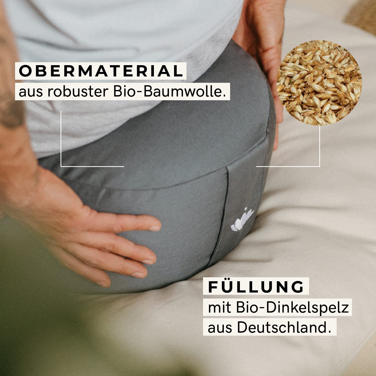 Lotuscrafts® Meditationskissen, Extra-hoch mit 20 cm Sitzhöhe, Yoga Kissen mit Dinkelfüllung, Yogakissen Rund, Bodenkissen Rund, Yogakissen Meditationskissen, Bezug waschbar, GOTS Zertifiziert