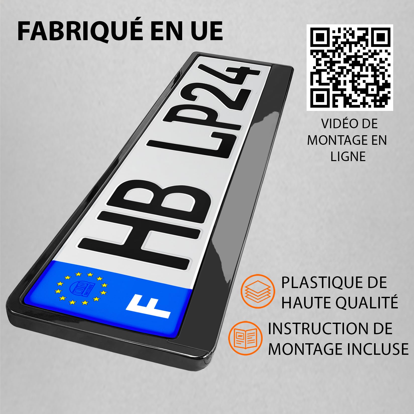 Support Plaque Immatriculation Voiture - [Simple, Durable & sur] - 8 Vis - 520x110 mm - Noir Brillant - Auto Porte Plaque Immatriculation adapté pour Toute Voiture - Fixation pour Plaque - Universel