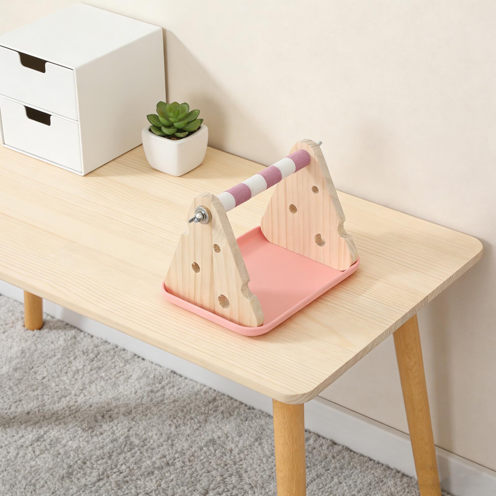 Percha para Loros con Bandeja Desmontable, Plataforma de Madera y Plástico, Soporte Portátil para Jaula, Uso en Casa y Alimentación