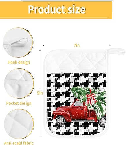 Miniatura 3 de Juego de 5 soportes para ollas de Navidad para cocina, antideslizantes y aislantes de calor, juego de agarraderas de tela de toalla con bolsillo,