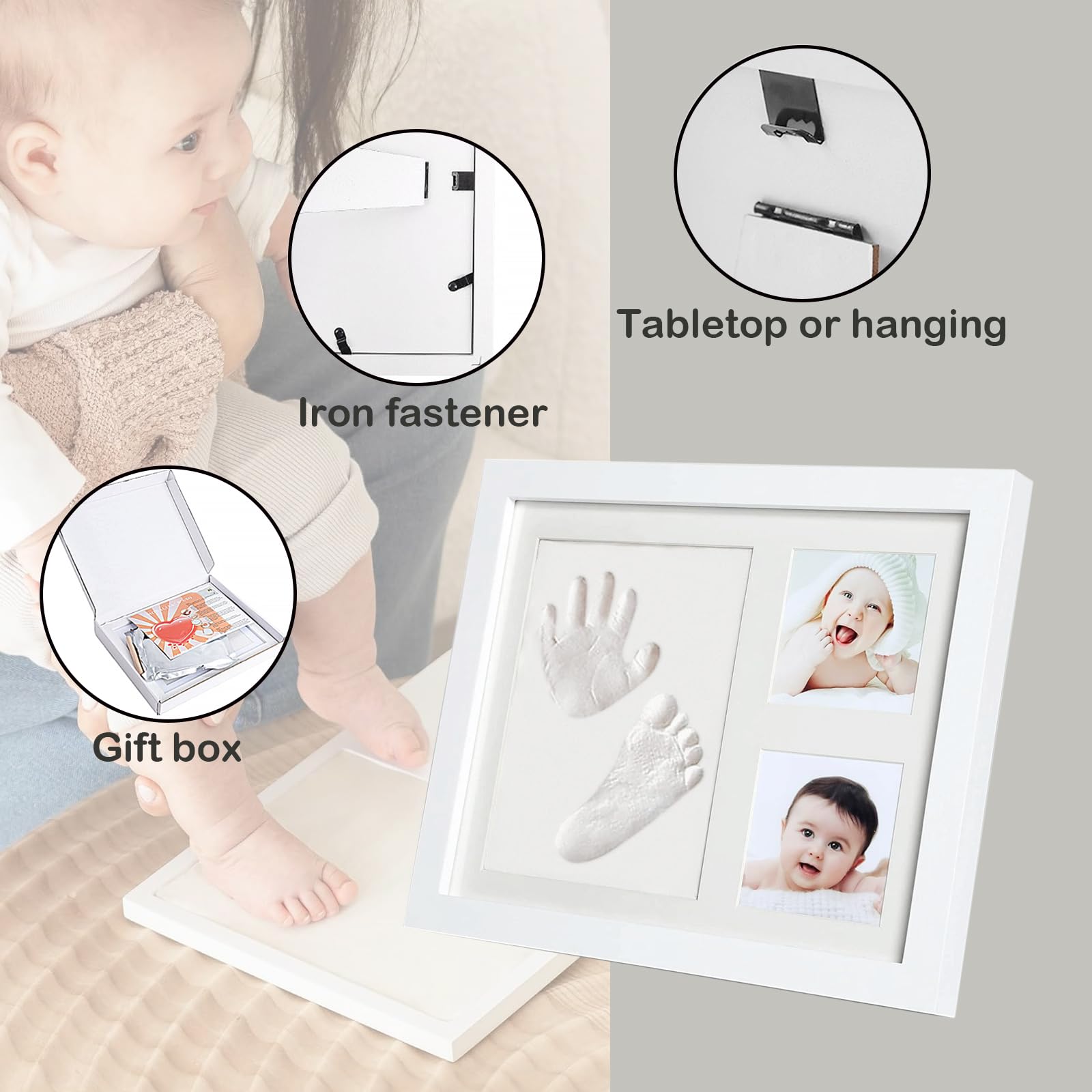 Kit Impronte Neonato Newlemo - Cornice Con Portafoto Per Mani E Piedi, Bianco - Foto 3
