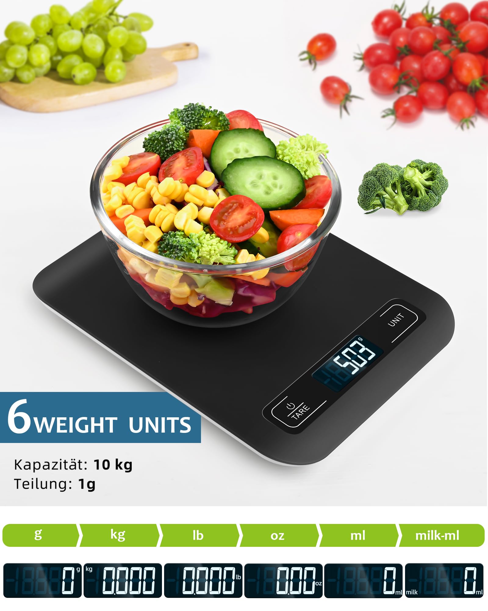 Bilancia Digitale Da Cucina A Doppia Piattaforma - 0,1g / 10kg - Inox Con 7 Unità Di Misura E Funzione Tara - 2