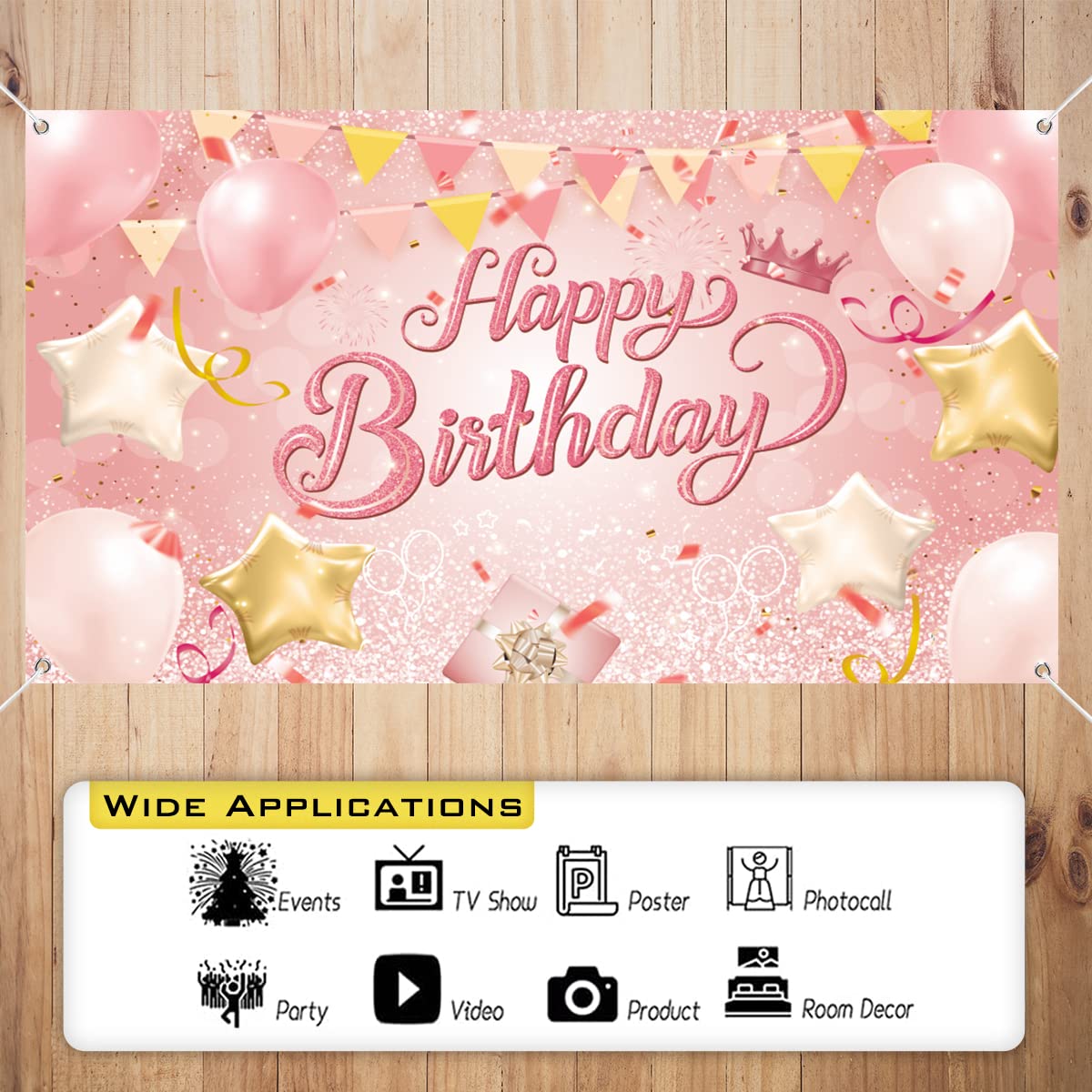 Striscione Di Buon Compleanno Rosa In Iuta Sintetica - Pre-assemblato E Riutilizzabile Con Corda Regolabile, Per Feste Di Compleanno Per Donne E Ragazze