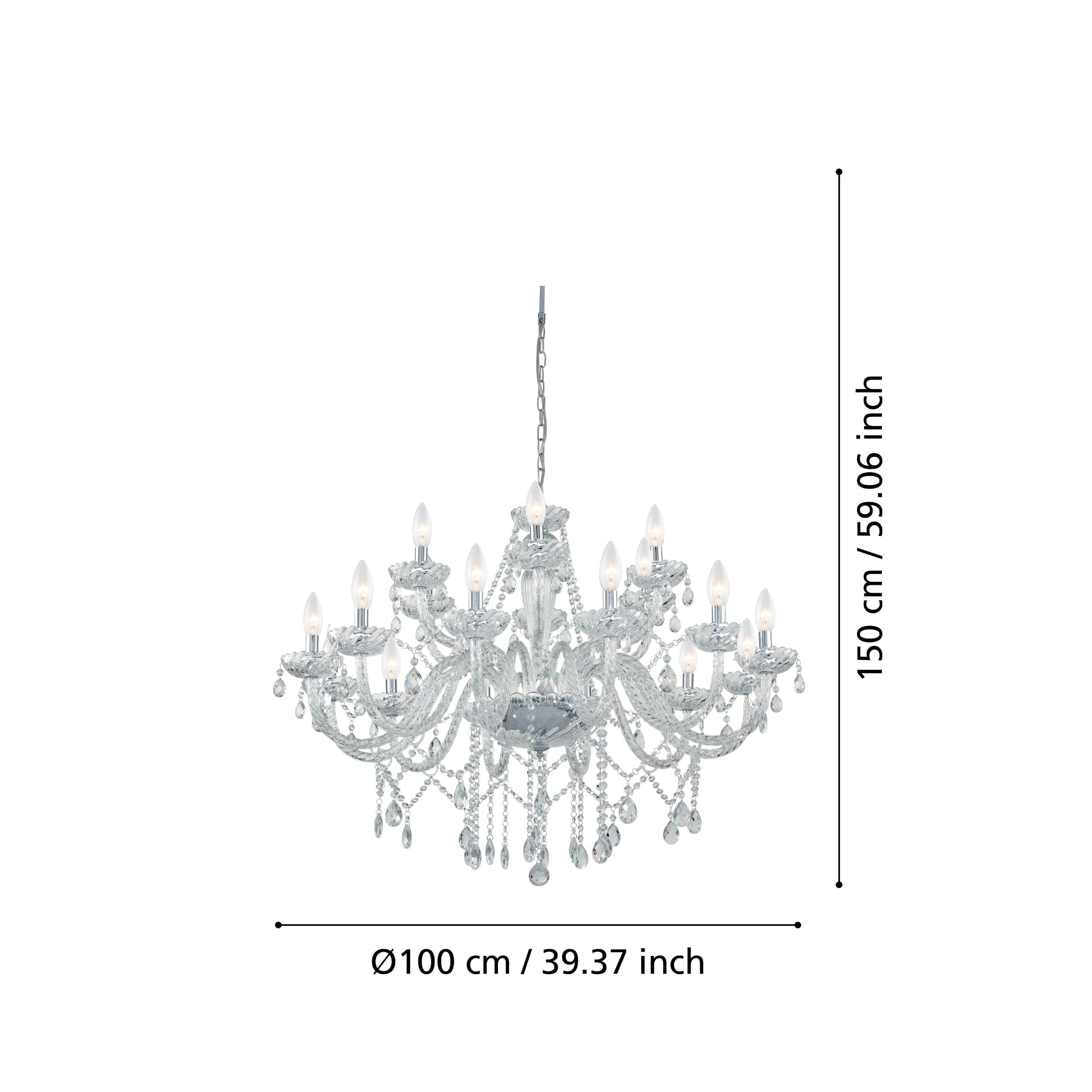 Eglo Lámpara colgante Basilano 1, candelabro vintage de 18 luces | estilo shabby chic, lámpara suspendida de acero y vidrio cromado, transparente, lámpara para mesa de comedor y salón con E14
