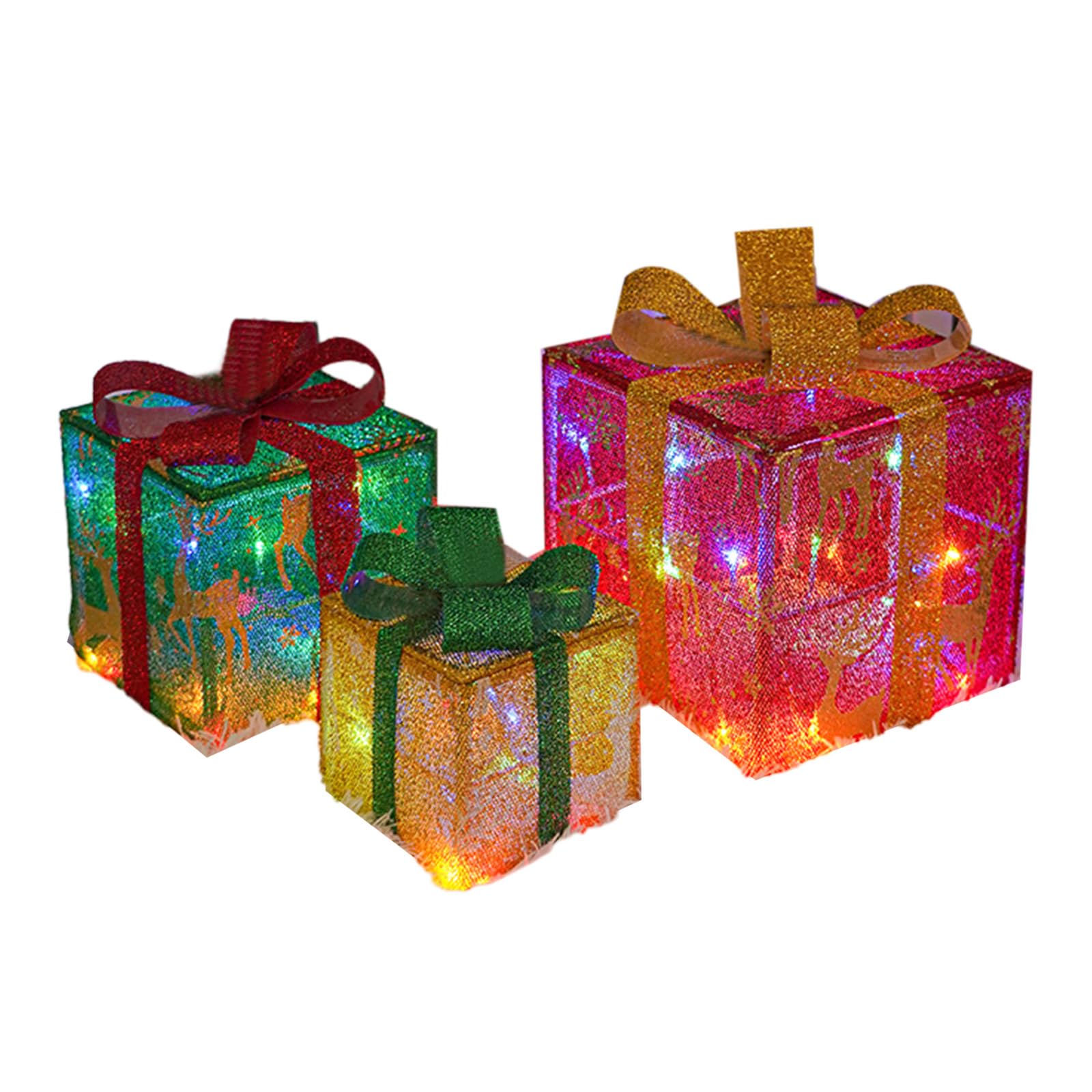 3 scatole natalizie illuminate a LED, scatole regalo ornamentali, decorazione luminosa per esterni e interni
