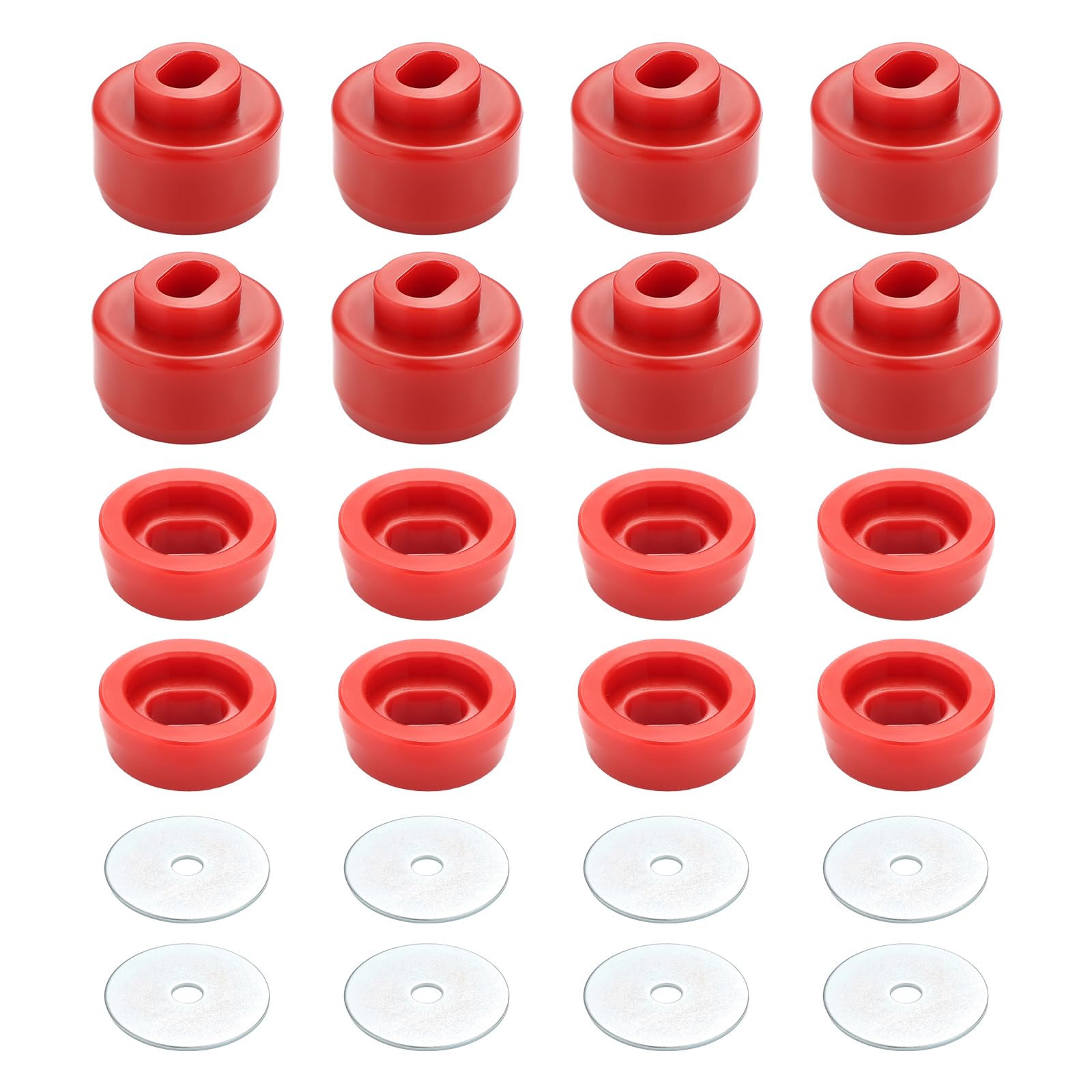 7-141 Poliuretanowy zestaw tulei montażowych do modeli Chevy Silverado i GMC Sierra 1500/2500 2WD/4WD 1999-2014 Chevy Silverado i GMC Sierra 1500/2500 2WD/4WD - zawiera podkładki (24 szt., czerwone)