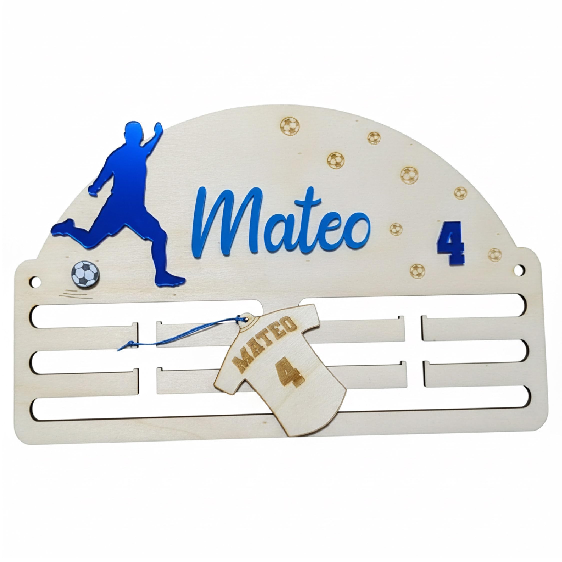 Genérico Ideas CAÓTICAS | Medallero de Fútbol Personalizado para Niños/as y Jugadores/as. Personalizado con Nombre y número en acrílico. Regalo para Deportistas. Fabricado en España.