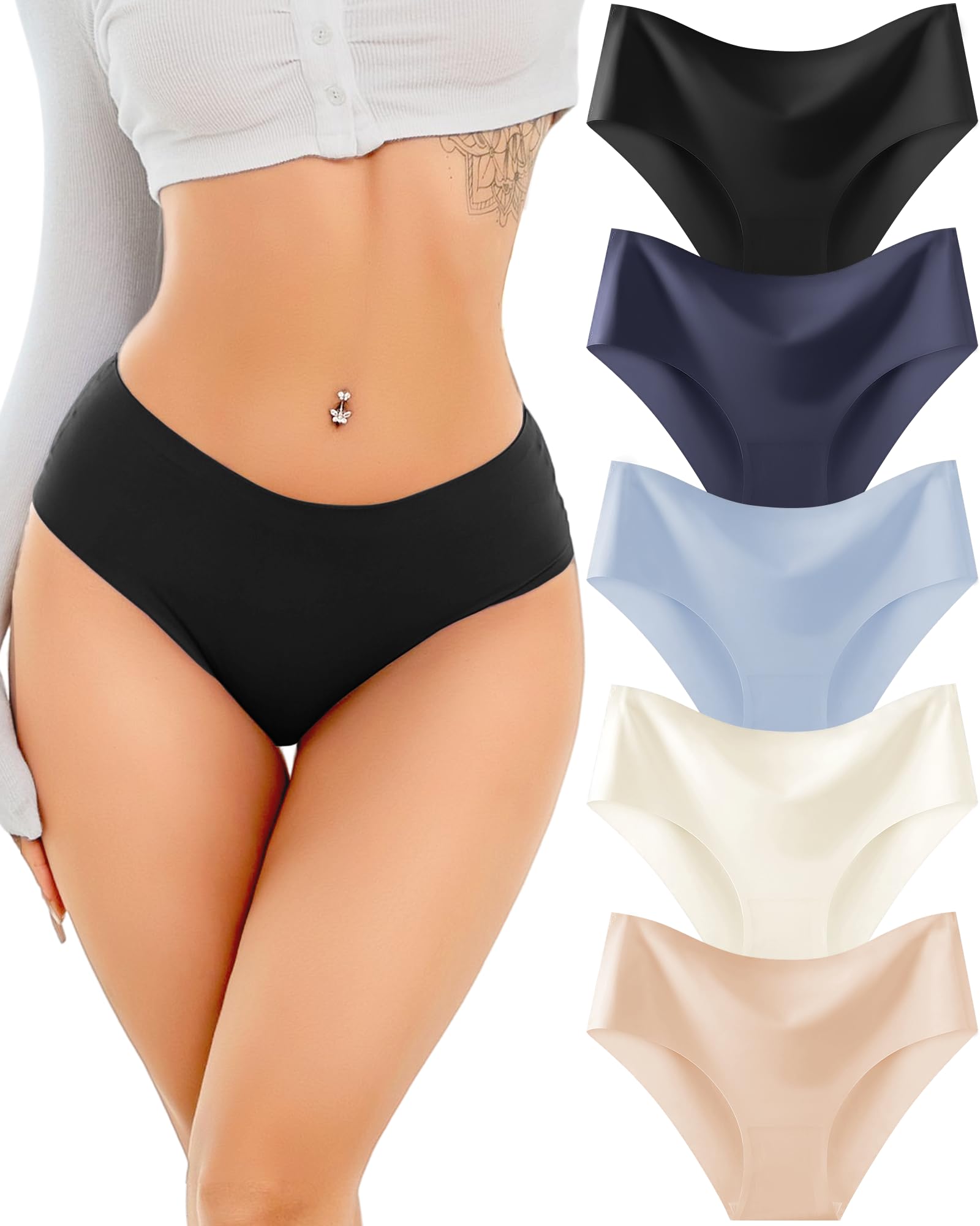 Take Talk Seamless Underwear for Women Sexy Mid Rise Brief Ladies No Show Bikini Panties Womens Cheeky 5Pack XS-XL