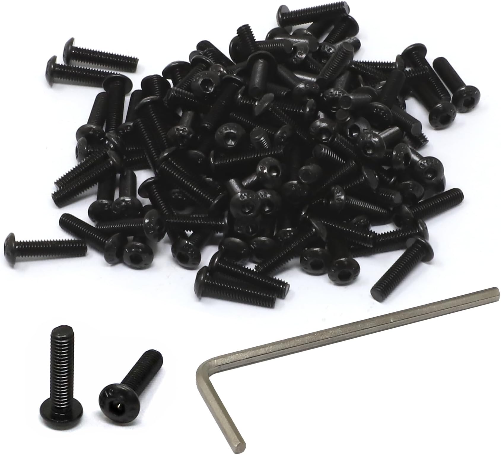 100 Pcs M3 x 12mm Thread Pitch 0.5 mm Alloy Steel 12.9 Grade Hex Socket Button Head Cap Screws Bolts Kit, Black Oxide Finish