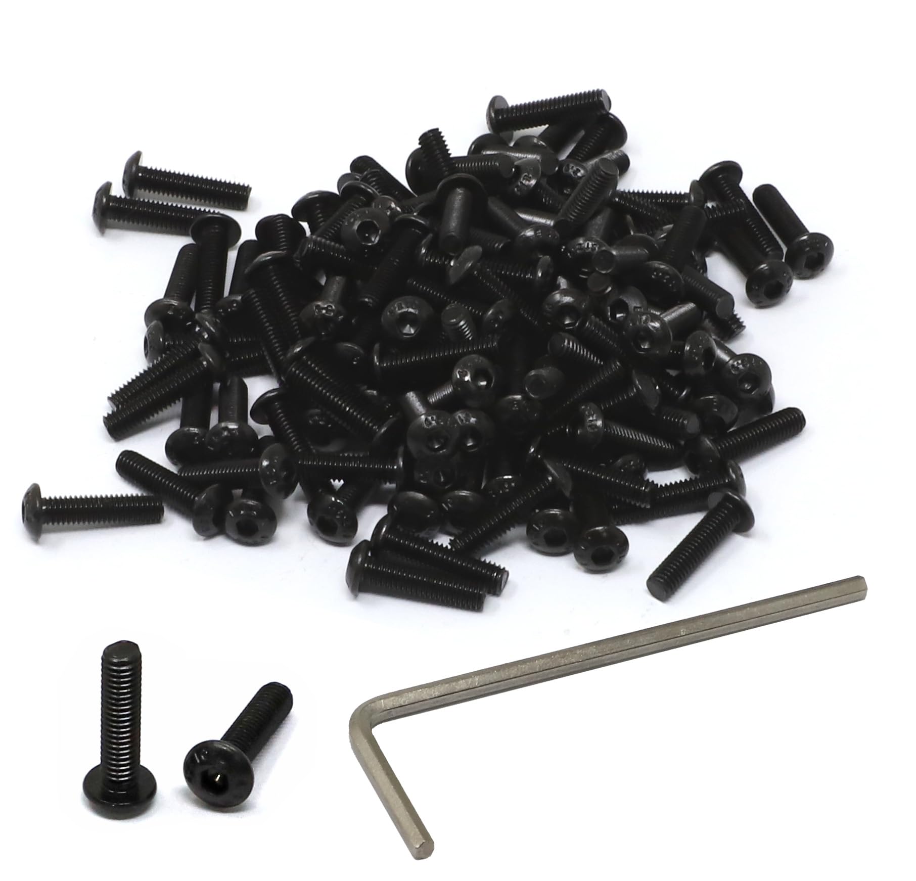iexcell 100 Pcs M3 x 12mm Thread Pitch 0.5 mm Alloy Steel 12.9 Grade Hex Socket Button Head Cap Screws Bolts Kit, Black Oxide Finish