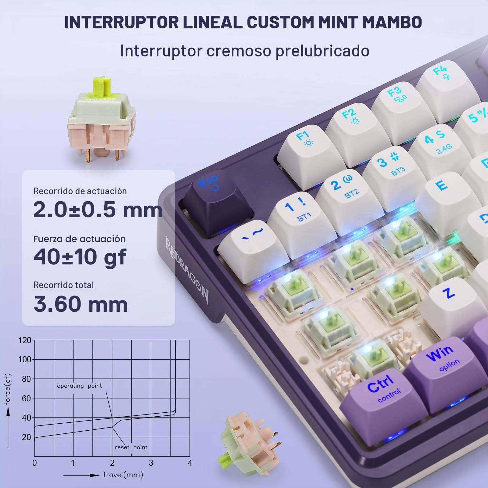 Redragon K745 Pro - Teclado inalámbrico RGB para Juegos, Teclado mecánico de 108 Teclas con 4 Teclas de Acceso rápido adicionales, Enchufe LED orientado al Sur de Intercambio en Caliente, US Layout