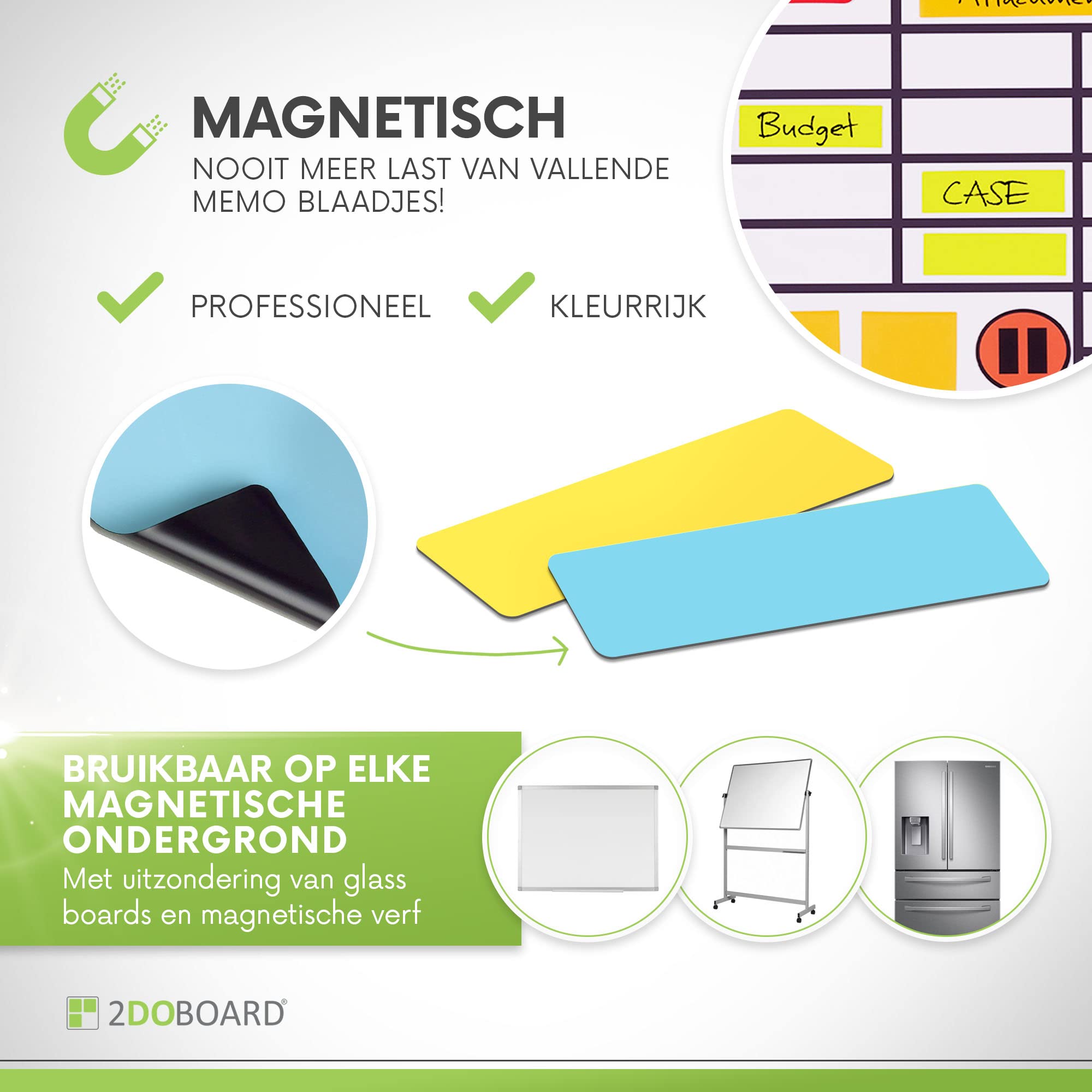 2DOBOARD Whiteboard Magneten – Beschrijfbaar, 7,5x2,5 Cm – 25 Stuks In 5 Kleuren, Voor Planborden & Koelkasten