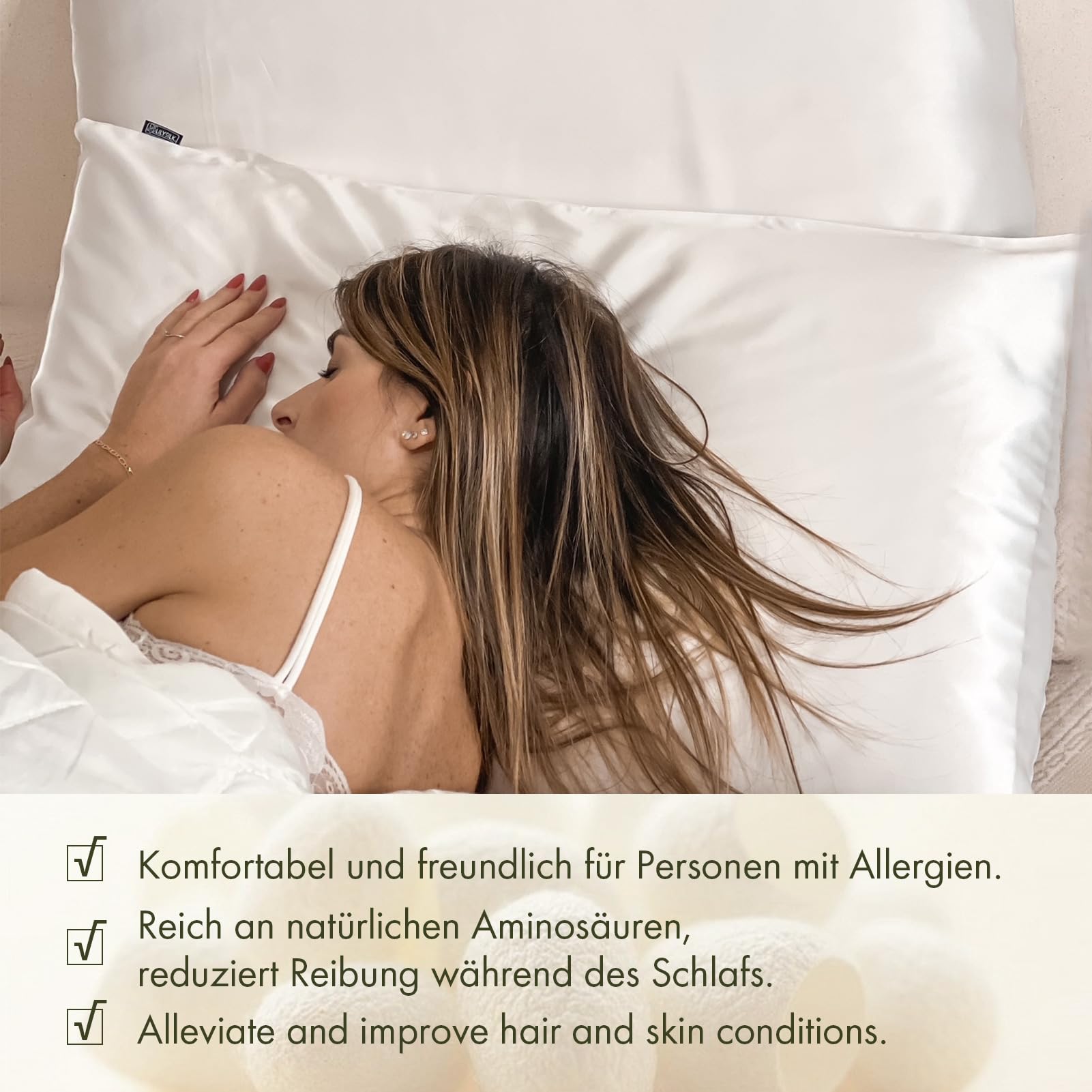 LILYSILK 100% 19MM Maulbeerseide Kissenbezug mit Umschlagverschluss superweiche Kissenhülle für besseren Schlaf und Haarpflege(Elfenbein，40x80cm)