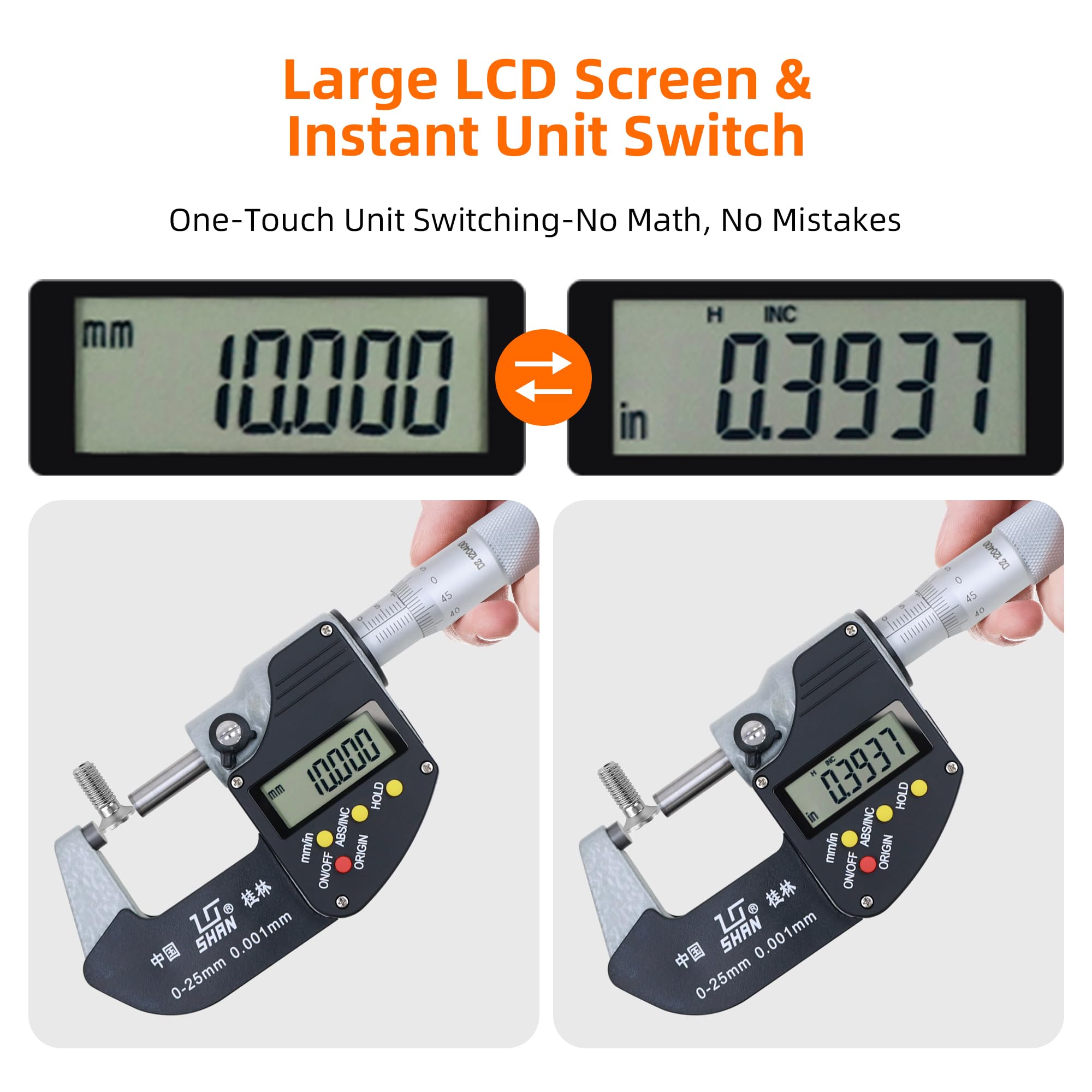 Micrometro digitale professionale 0-1, risoluzione 0,00005" / 0,001 mm, digitale con punta in carburo, intervallo 0-1" con arresto a cricchetto, strumenti di precisione per officine meccaniche e set