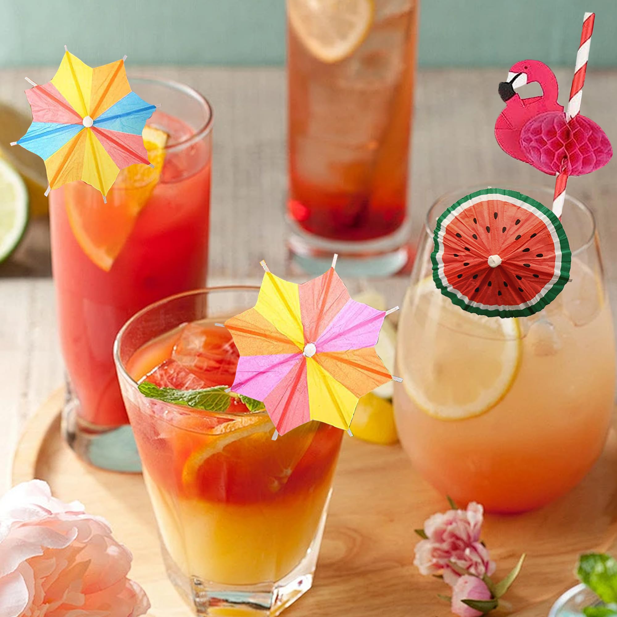 Decoración de cócteles, 90 unidades, paraguas de cóctel, pajitas, decoración de cócteles, fuegos artificiales, decoración para fiestas de verano, fiestas, bodas, bares, bebidas, tartas