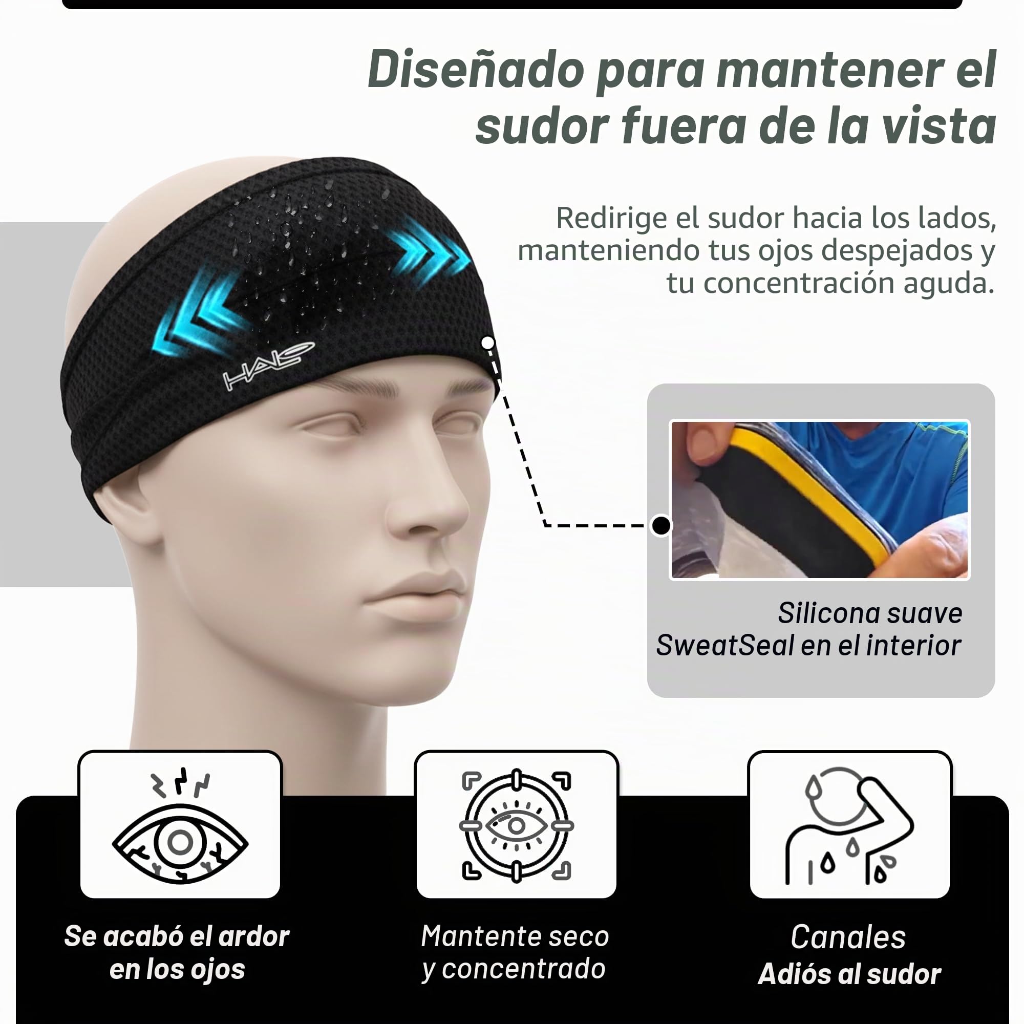 Halo Headband Air Series-Bandit - Banda para el Sudor de 4 Pulgadas de Ancho para Hombres y Mujeres - Mantiene el Cabello en su Lugar y el Sudor Fuera de tu Cara