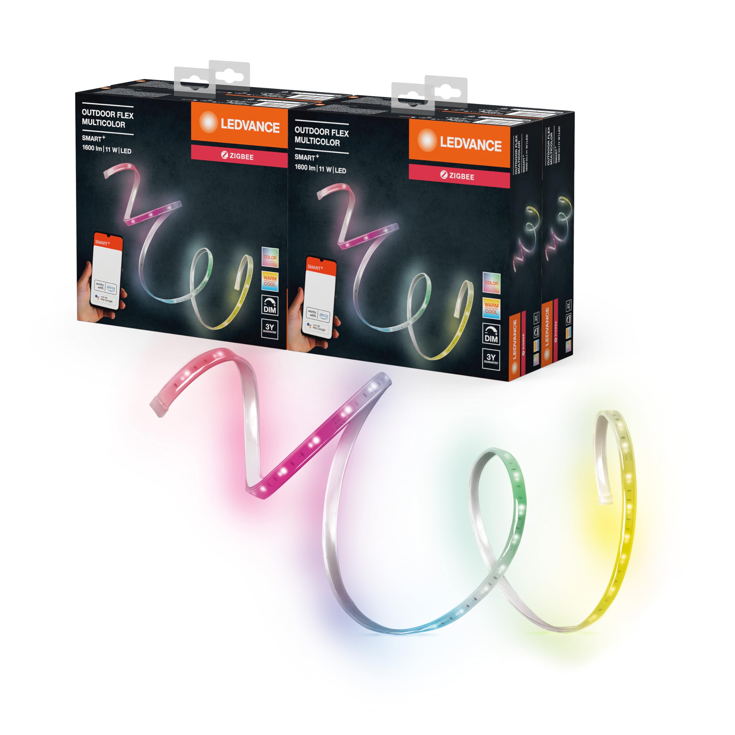 LEDVANCE LEDVANCE Smarter Outdoor Lightstrip, LED Streifen mit ZigBee und IP65, 5m Länge, warmweiß bis tageslicht (2000K-6500K), RGB Farbwechsel (16 Mio Farben), kompatibel mit Alexa, 4er-Pack