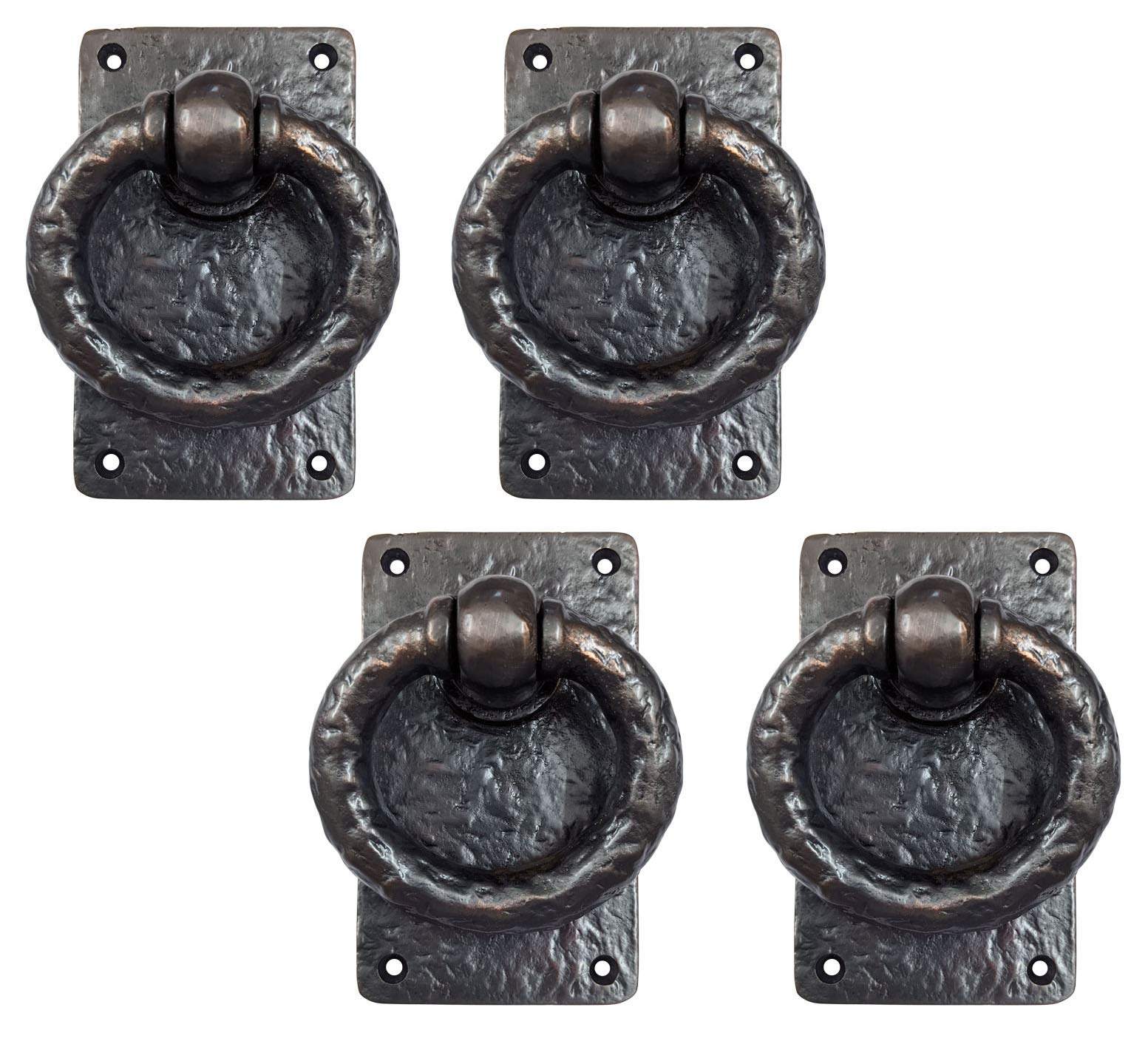 Adonai Hardware "Adonikam" Antique Heavy Duty Cast Iron Front Entry Sturdy Ring Medieval Door Knockers (4 Pack, Oil Rubbed Bronze) for Vintage Wooden Barn Shed Doors, Gates, Fences, Furniture