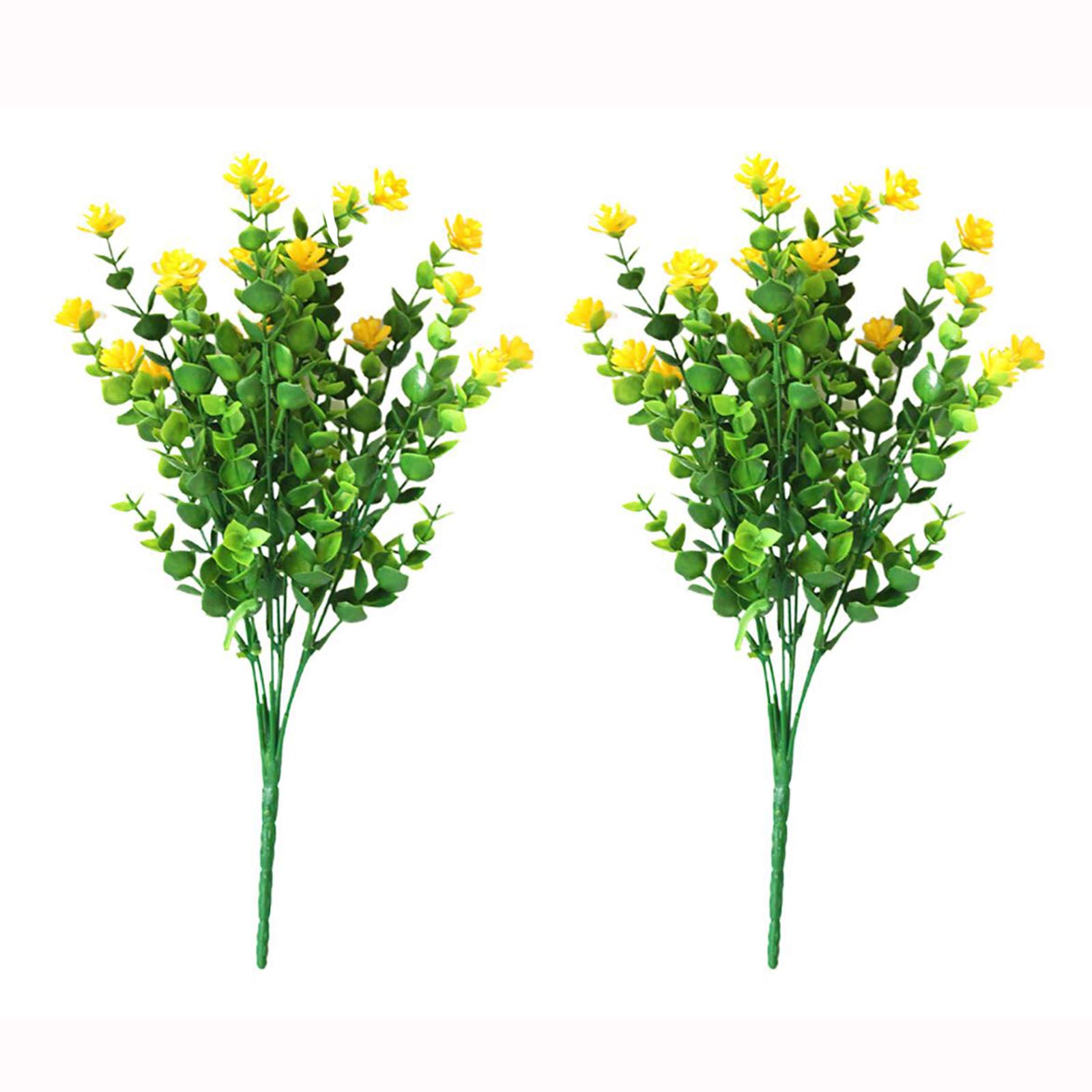 2Pcs Artificial Eucalyptus Flowers Plastic Milan Grass Eucalyptus Leaves Branches DIY Greenery Leaves Plant for Home Office Wedding Garden Decoration(Yellow)