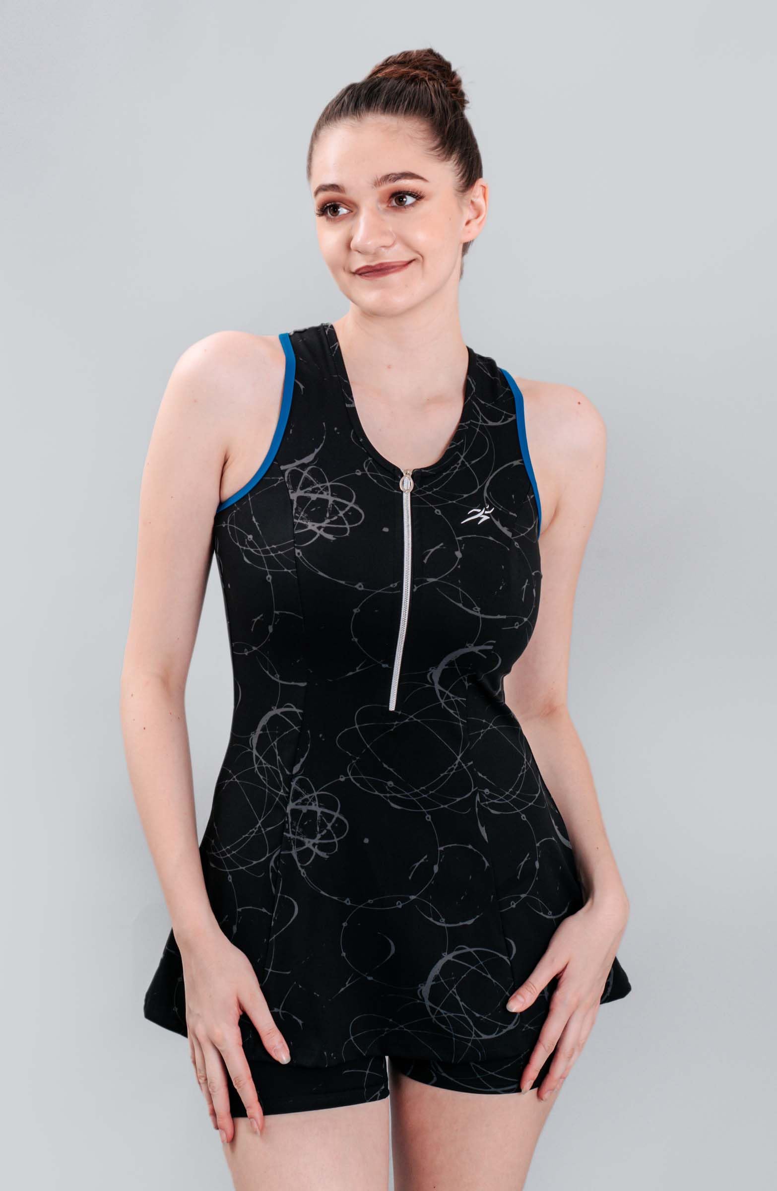 Keepfit Women's Printed Racerback Padded Swimsuit Frock Style with Front Zipper top and Boyshorts |Swimming Suit for Women 4