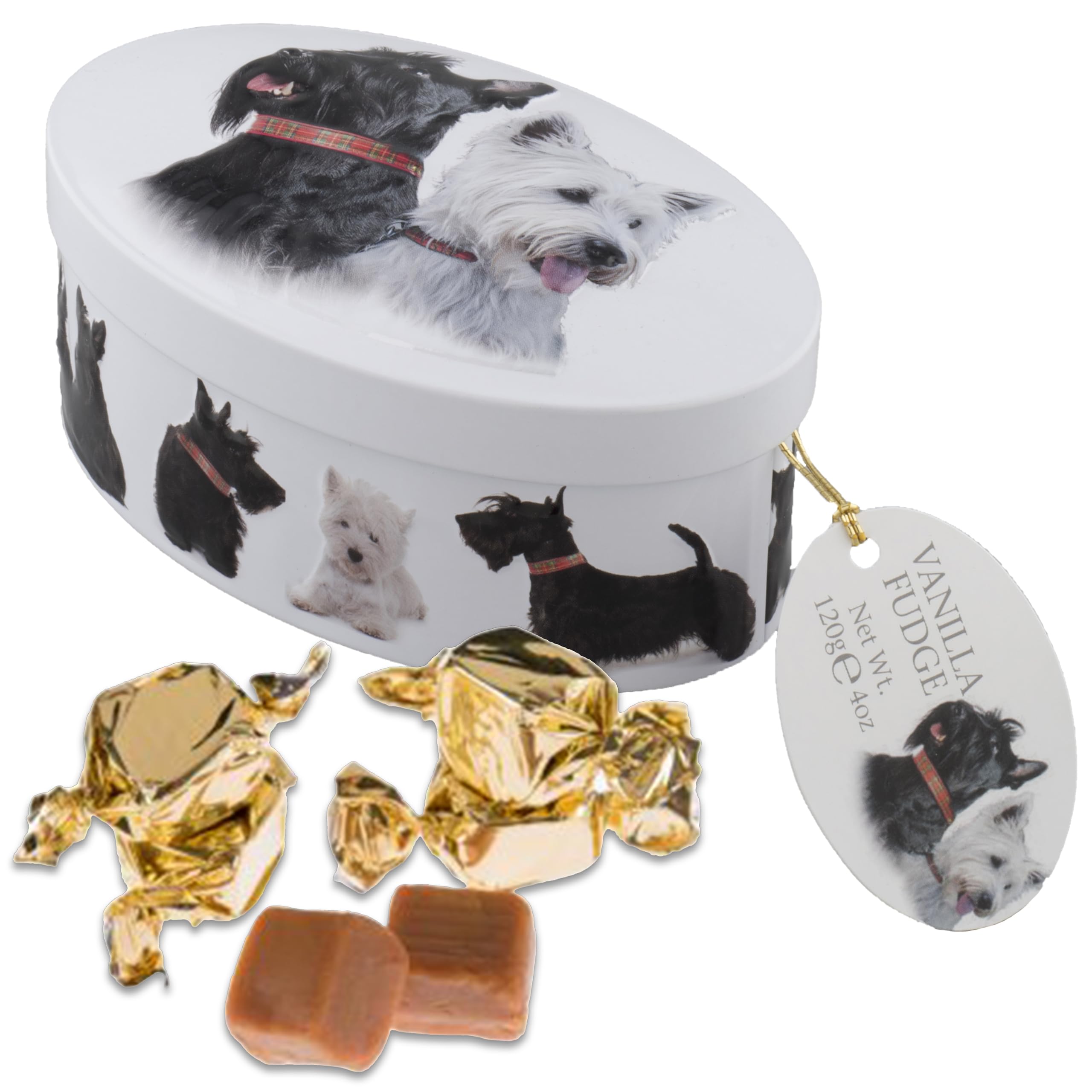 Gardiners of Scotland Handmade Fudge 120g Oval Tin, Scottie Dog Vanilla Fudge