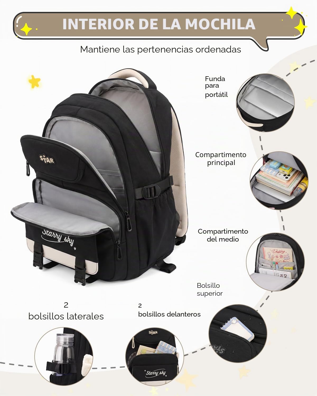 Amythe Mochila Ruedas Niña, 30L Mochilas Escolares con Carro Desmontable | Mochila Trolley Adolescente Chica para Primaria y Secundaria, 6 Ruedas Bolso Informal para Viajes, Negra