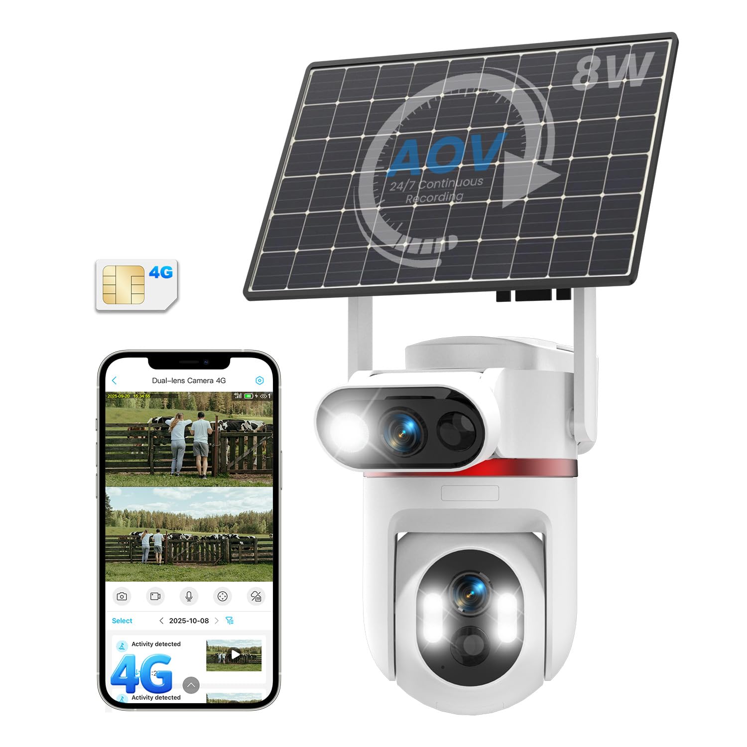 UCOCARE Telecamera Solare 4G da Esterno con SIM, Registrazione AOV 24/7