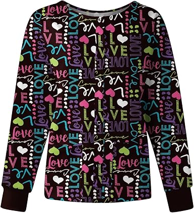 Printed Scrub Jackets for Woman Print Long Sleeve Plus Size Womens Scrubs for Women Nursing Jacket with Pockets
