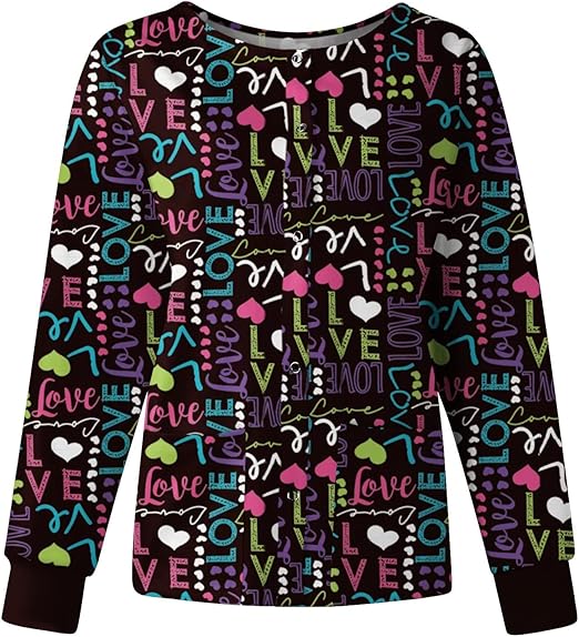 Printed Scrub Jackets for Woman Print Long Sleeve Plus Size Womens Scrubs for Women Nursing Jacket with Pockets