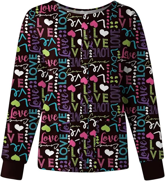 Printed Scrub Jackets for Woman Print Long Sleeve Plus Size Womens Scrubs for Women Nursing Jacket with Pockets
