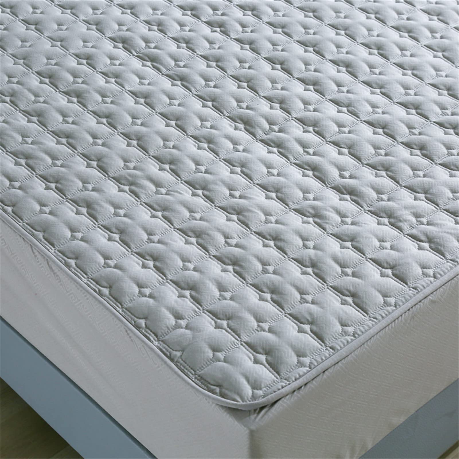 Protector Colchón, Protector de colchón Acolchado con Triple Relleno, Funda Colchon de Rizo Transpirable y Hipoalergénico, Antiácaros (Gris,Grueso 180x200cm)