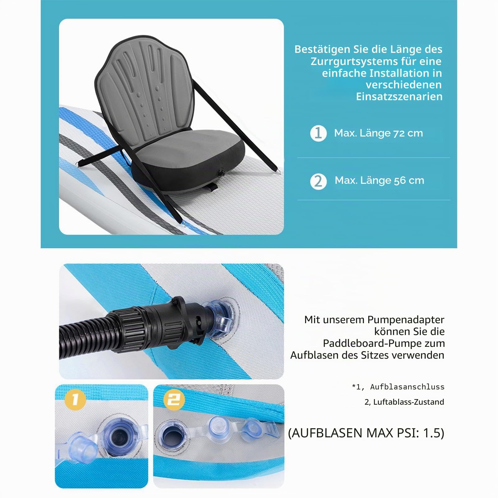 Generisch Aufblasbarer Paddle-Board-Sitz, Kajak-Sitzkissen - Kajaksitz, wasserdichte Kanu-Bootssitze - Bequemer Kajaksitz, verstellbar für Schlauchboote, Angelbegeisterte