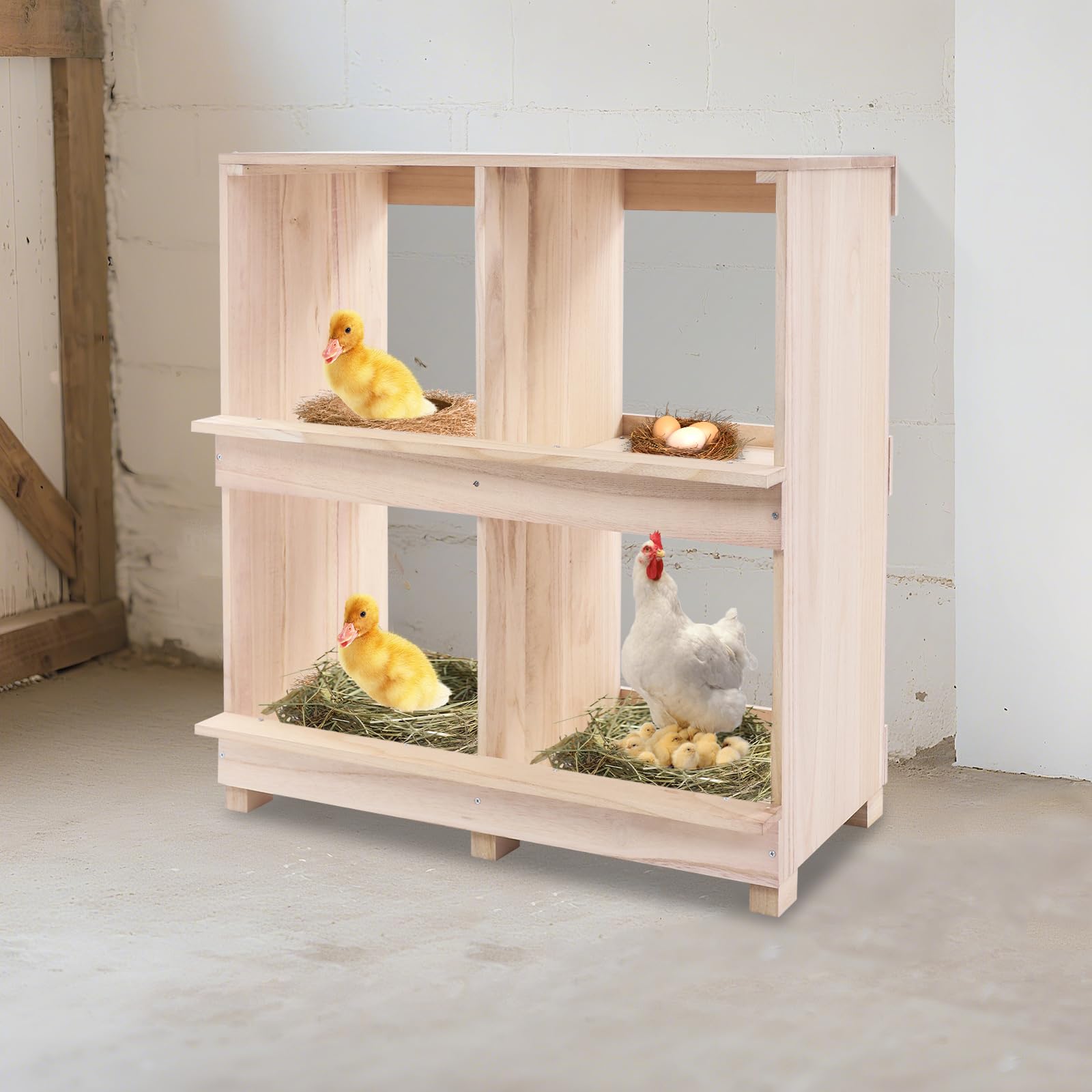 Jaula nido para gallinas, 4 compartimentos, madera, 64,5 x 36 x 66 cm, nido para pollos, codornices, patos, palomas