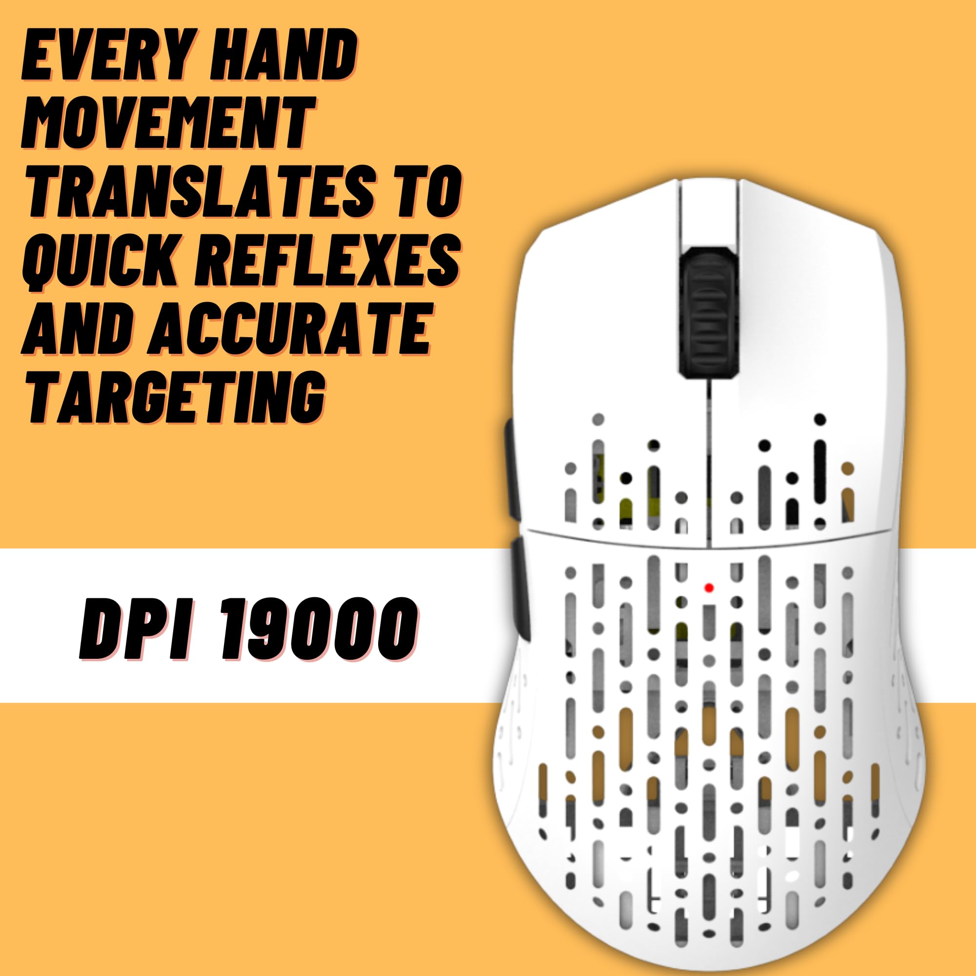 Sleeper, mouse wireless da gioco, 19000 DPI, 53 g, leggero, 6 pulsanti programmabili, lunga durata della batteria, sensore PAW3370, per Esports/FPS Gaming/laptop/PC/Mac/Windows, bianco