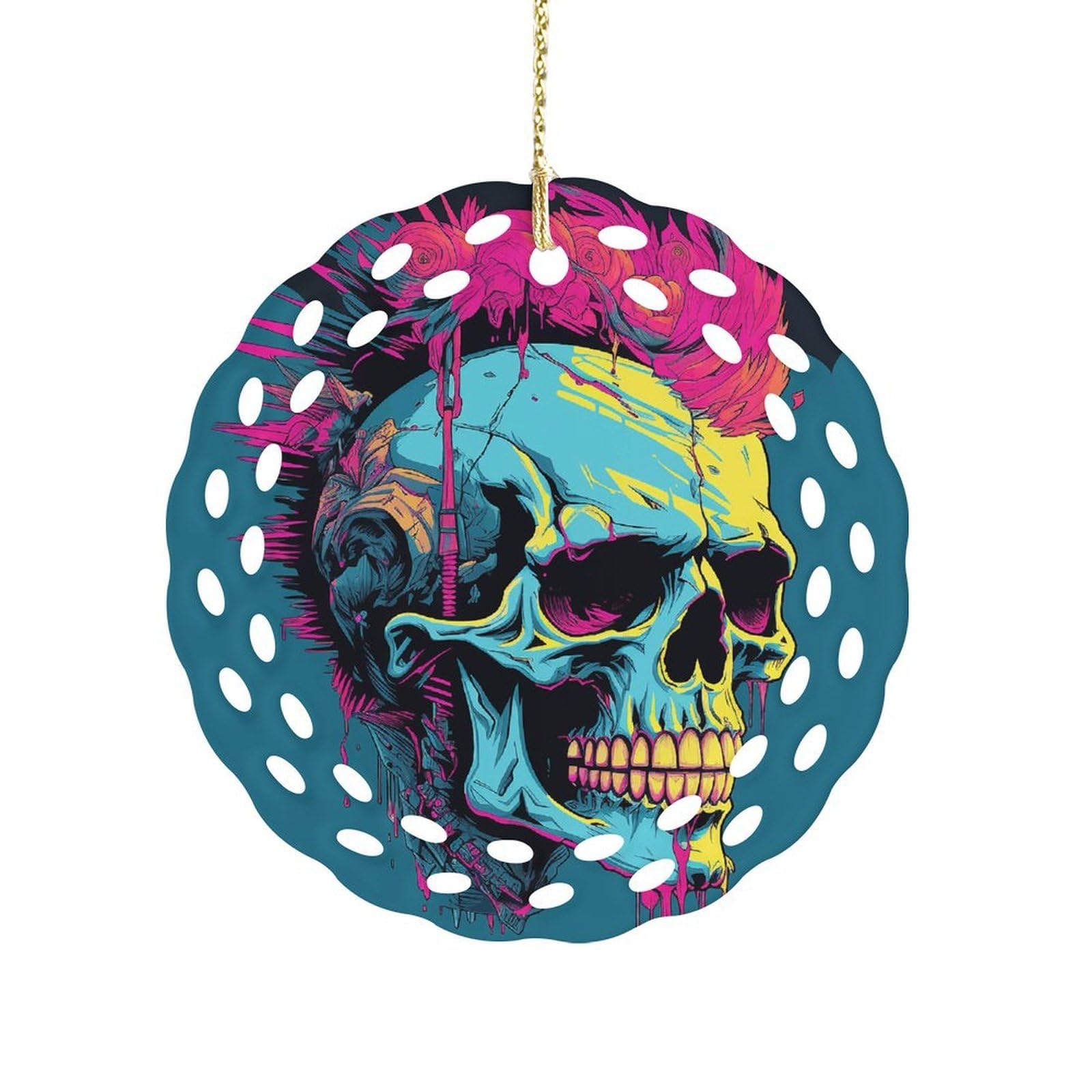 Wsoihfec Women's Style Retro Skull Hanging Ornament 3 Inch Round,1-Pack,Xmas Decor -Two-Sided Printed,Friend Ornament Gifts For Friends Coworker Sisters