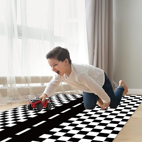 Miniatura 5 de Mantel de plástico de 3 piezas con dos decoraciones de cumpleaños rápido, con bandera a cuadros, funda de mesa desechable para niños, para