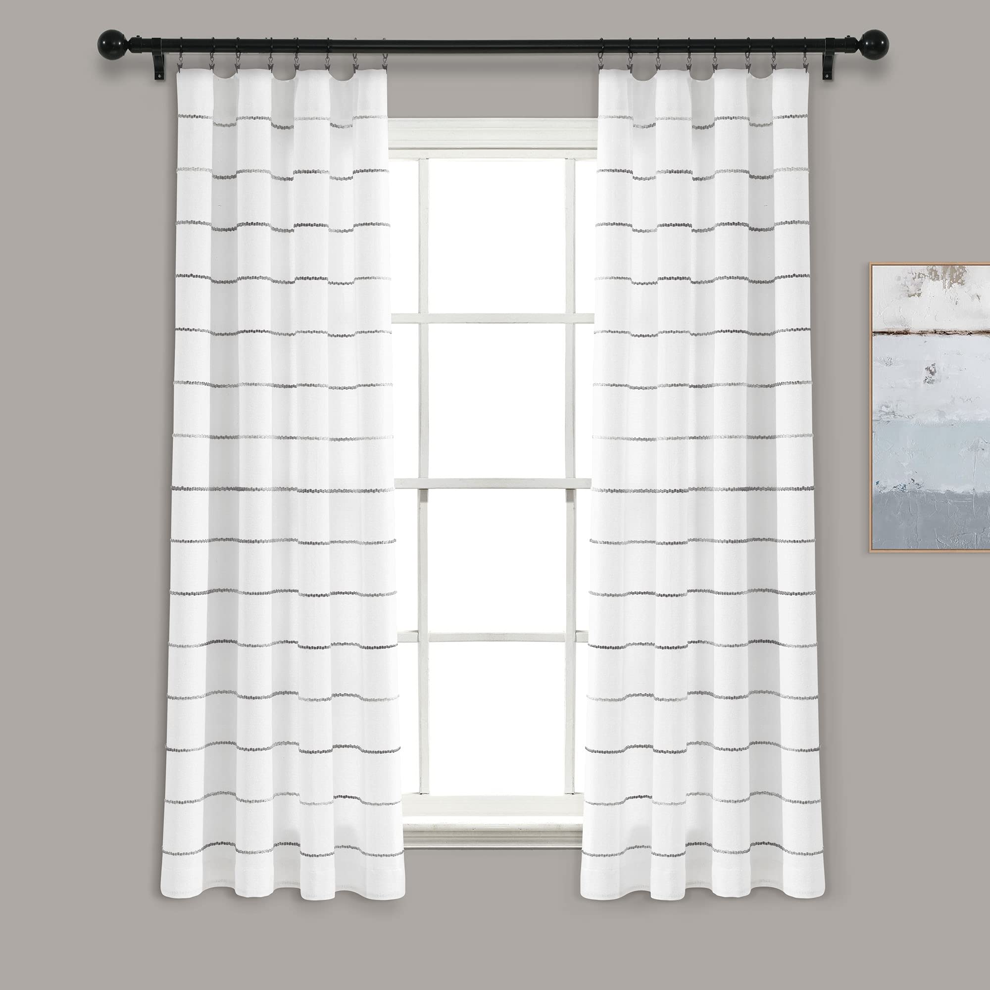 Lush Decor Paire de Rideaux en Coton Teint à Rayures ombrées 160 cm de Long x 101,6 cm de Large, Gris