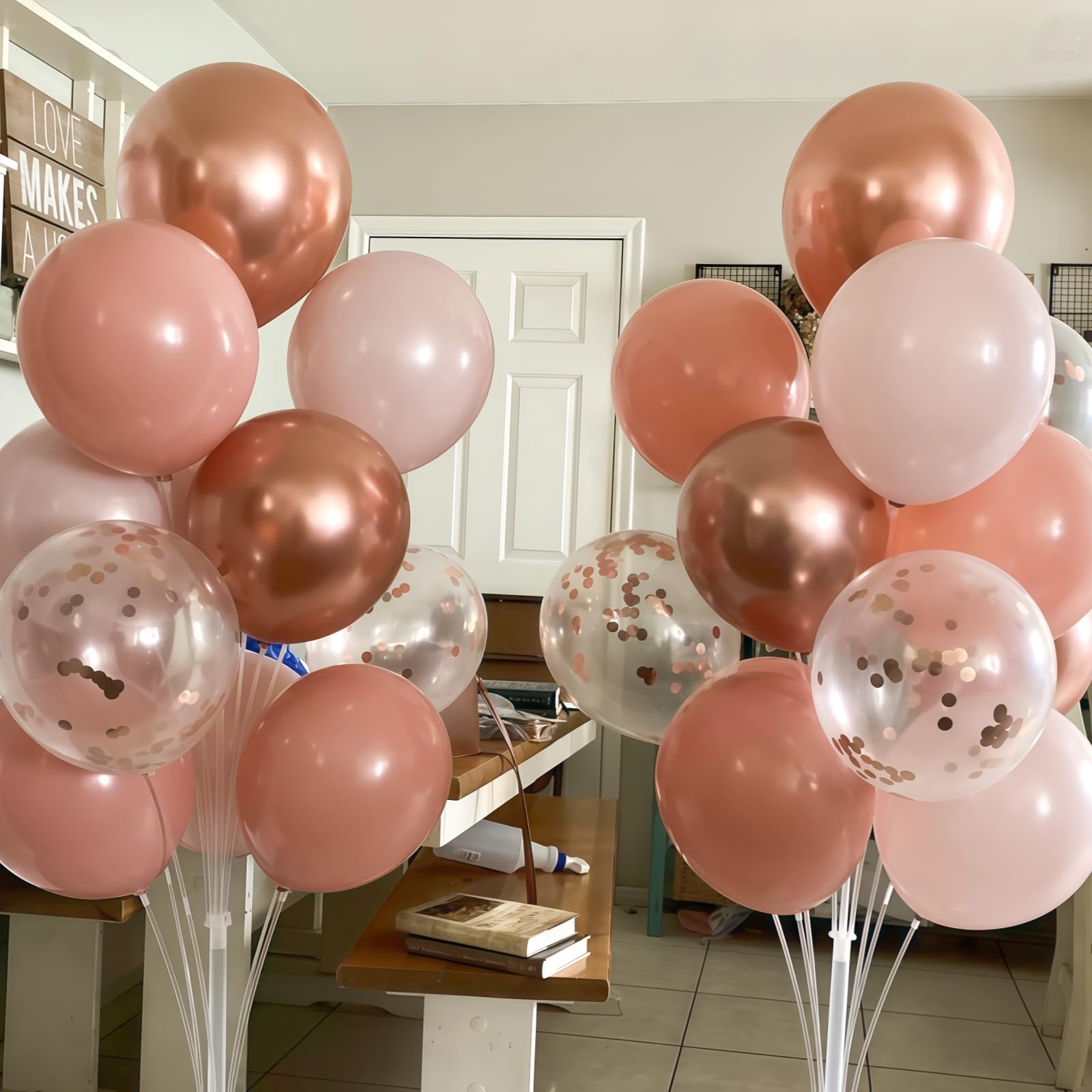 Luftballons Rosa Roségold, 60 Stück 12 Zoll Retro Pink Dusty Rosa Altrosa Weiß Sand Ballon mit Metallic Roségold Konfetti Latex Boho Ballon für Mädchen Geburtstag Party Bridal Babyparty Hochzeits Deko