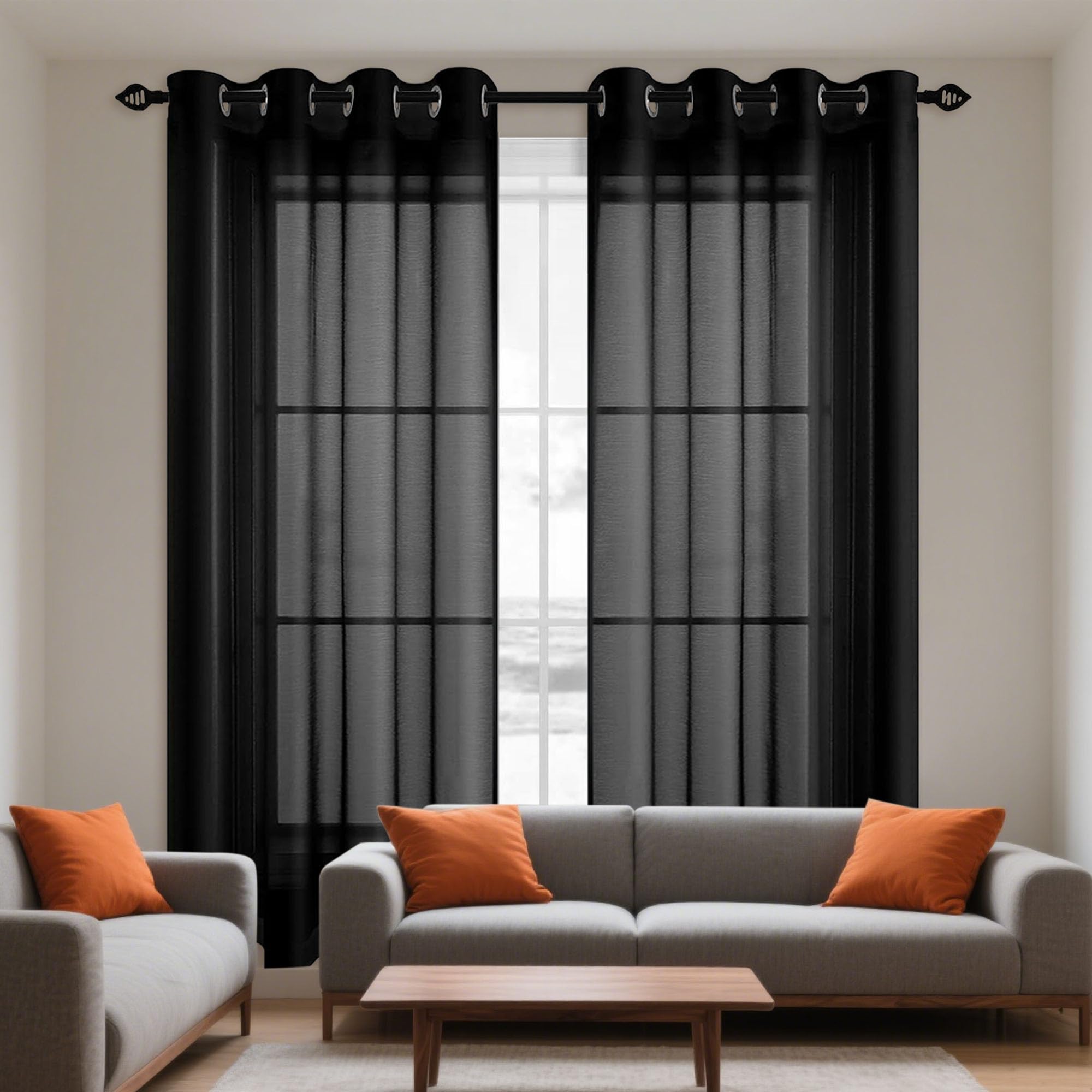Tulle rideau transparent à oeillets noir 360 x 160 cm grand format salon chambre