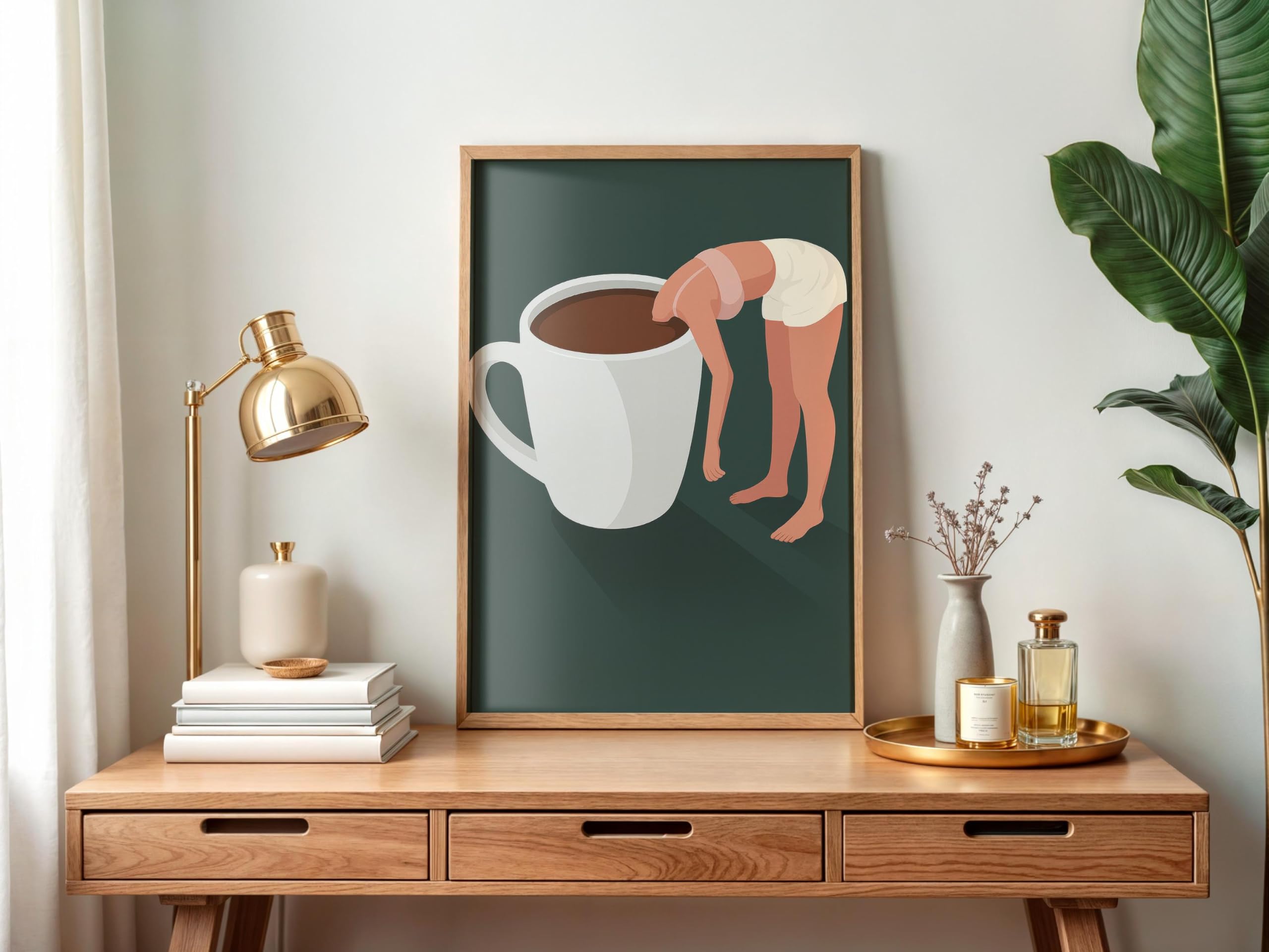 LMYCHENG Śmieszne nadruki Kawa Kobieta Kubek Plakat Na Płótnie Sztuka Ścienna Do Kuchni Biura Dekoracja (20 x 30 cm / Wewnętrzna rama)
