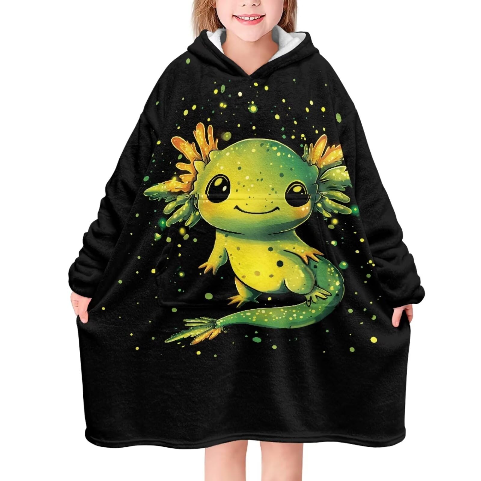 Couverture à capuche longue enfants axolotl vert une taille